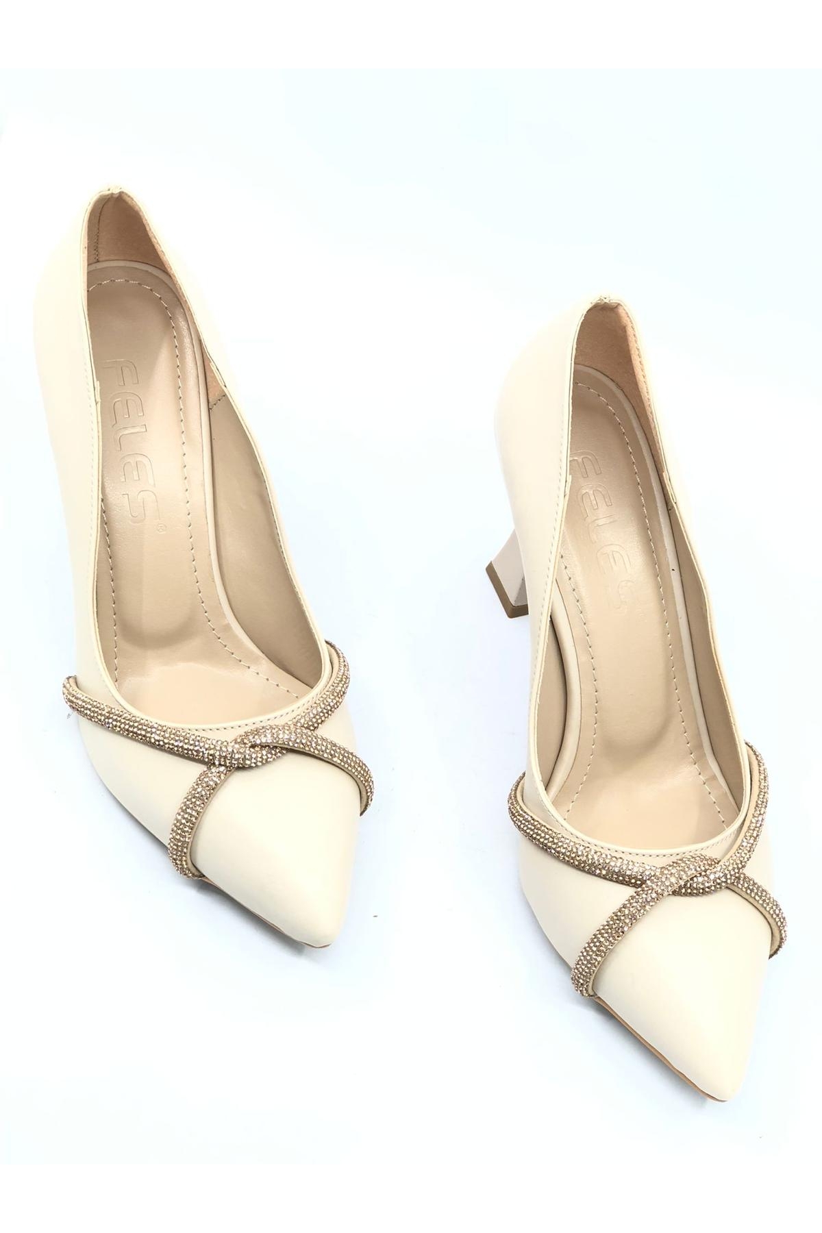 18-122 Çapraz Şerit Taşlı Abiye Kadın Topuklu Ayakkabı Stiletto - Görsel 7