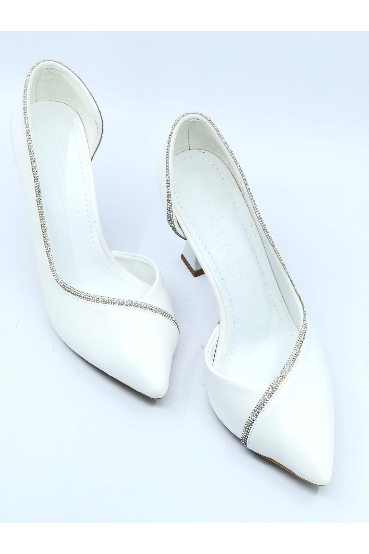 Feles Bej Feles Kadeh Topuk Saten Taşlı Stiletto Kadın Topuklu Ayakkabı