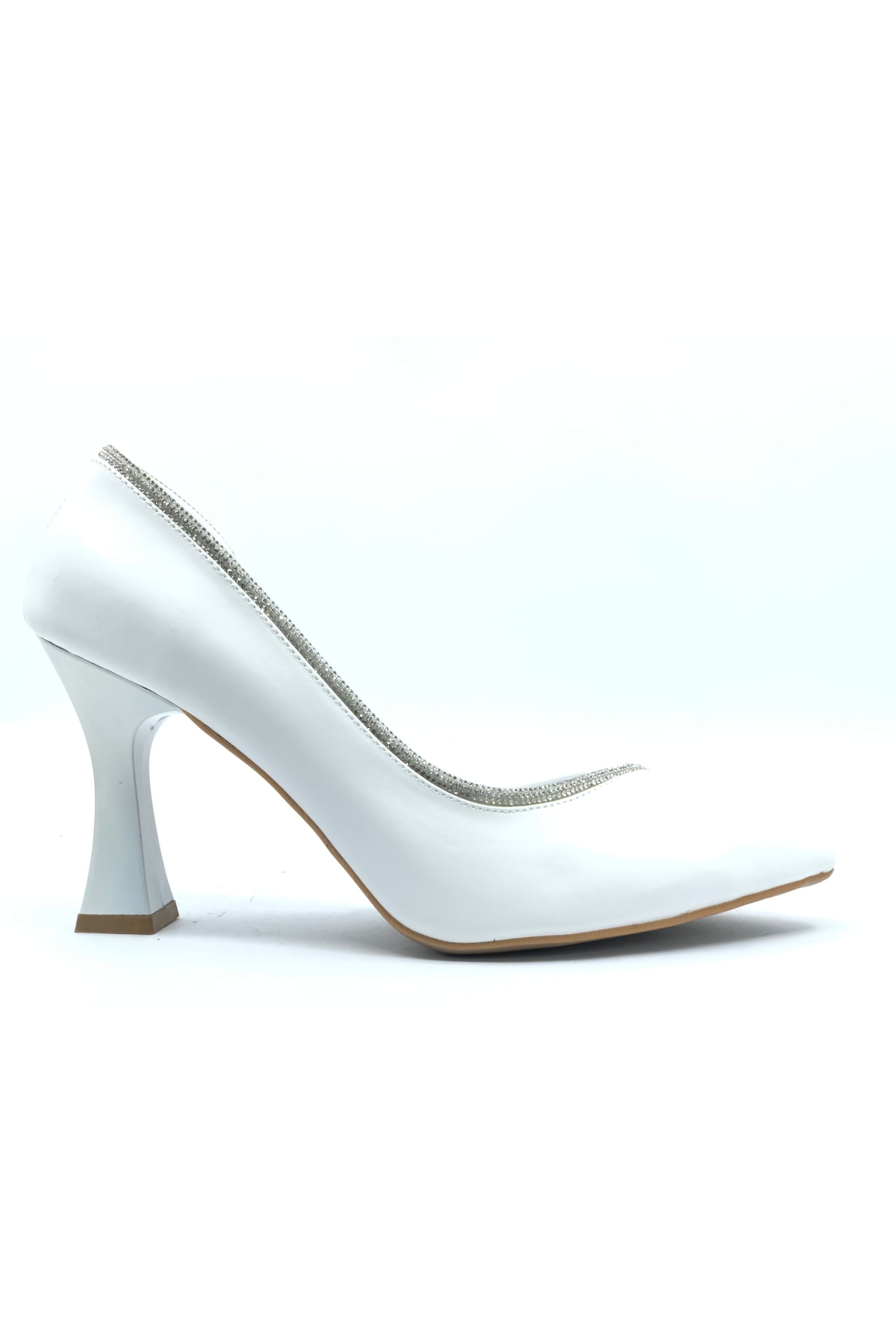 Feles Bej Feles Kadeh Topuk Saten Taşlı Stiletto Kadın Topuklu Ayakkabı