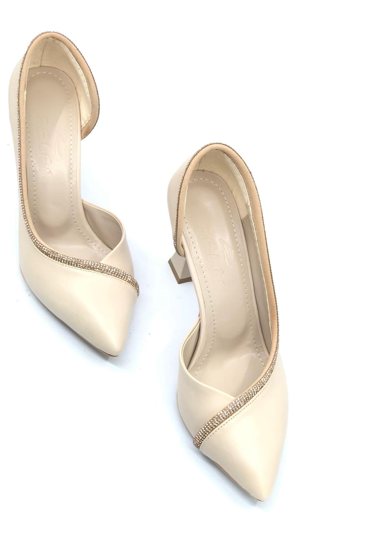 Kadeh Topuk Saten Taşlı Stiletto Kadın Topuklu Ayakkabı - Görsel 7