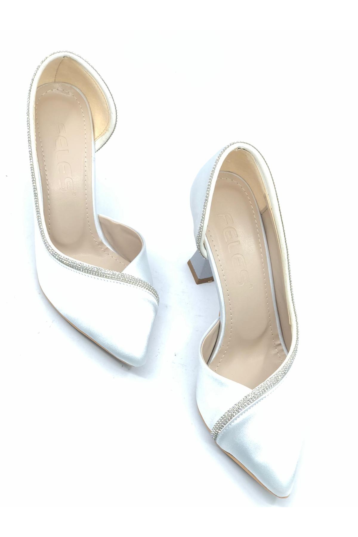 Kadeh Topuk Saten Taşlı Stiletto Kadın Topuklu Ayakkabı - Görsel 7