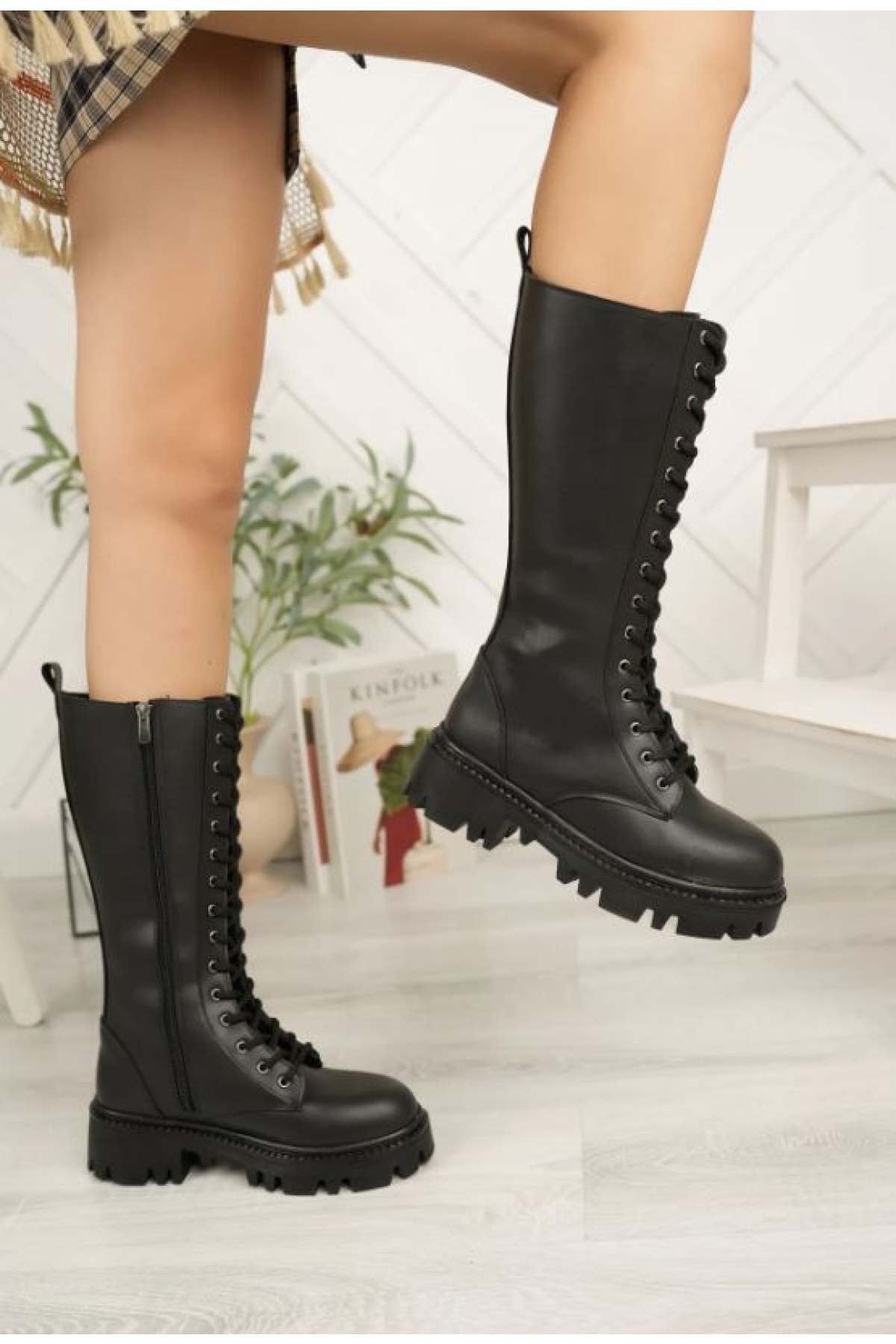 Seribo Kaymaz Taban Postal Kadın Çizme - Görsel 5