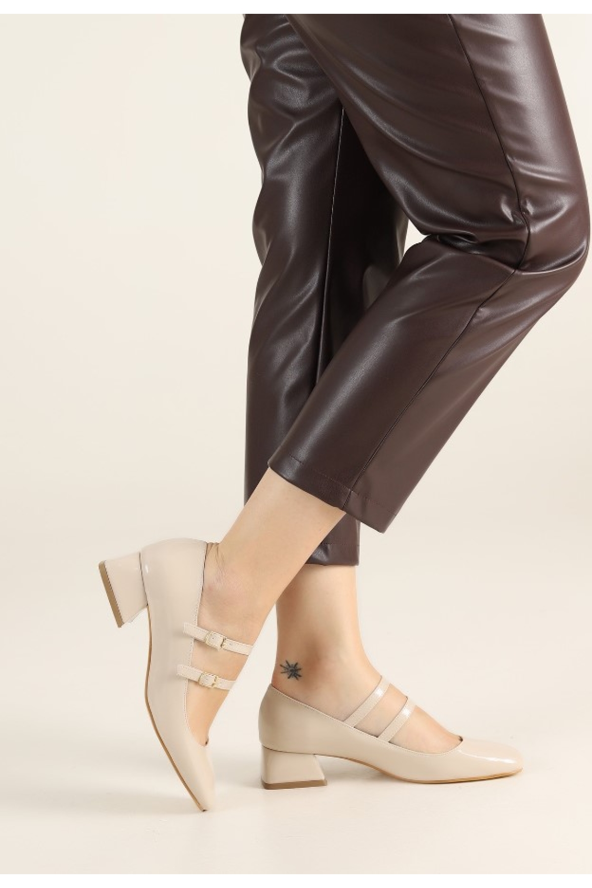 Mary Jane Küt Burunlu Kadın Topuklu Ayakkabı - Görsel 4
