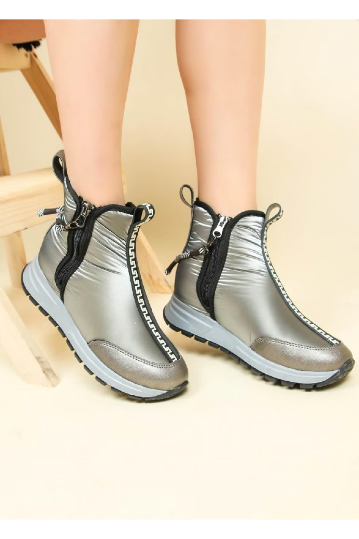 Dalgıç Kumaş Özel Tasarım Fermuarlı Kadın Bot Kar Botu - Görsel 2