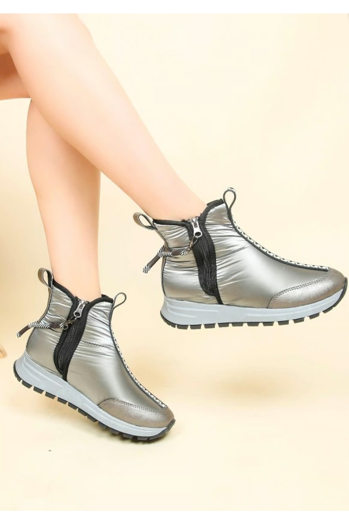 Dalgıç Kumaş Özel Tasarım Fermuarlı Kadın Bot Kar Botu - Görsel 3