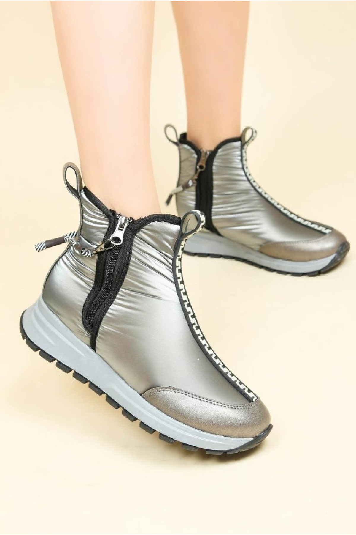 Dalgıç Kumaş Özel Tasarım Fermuarlı Kadın Bot Kar Botu - Görsel 4