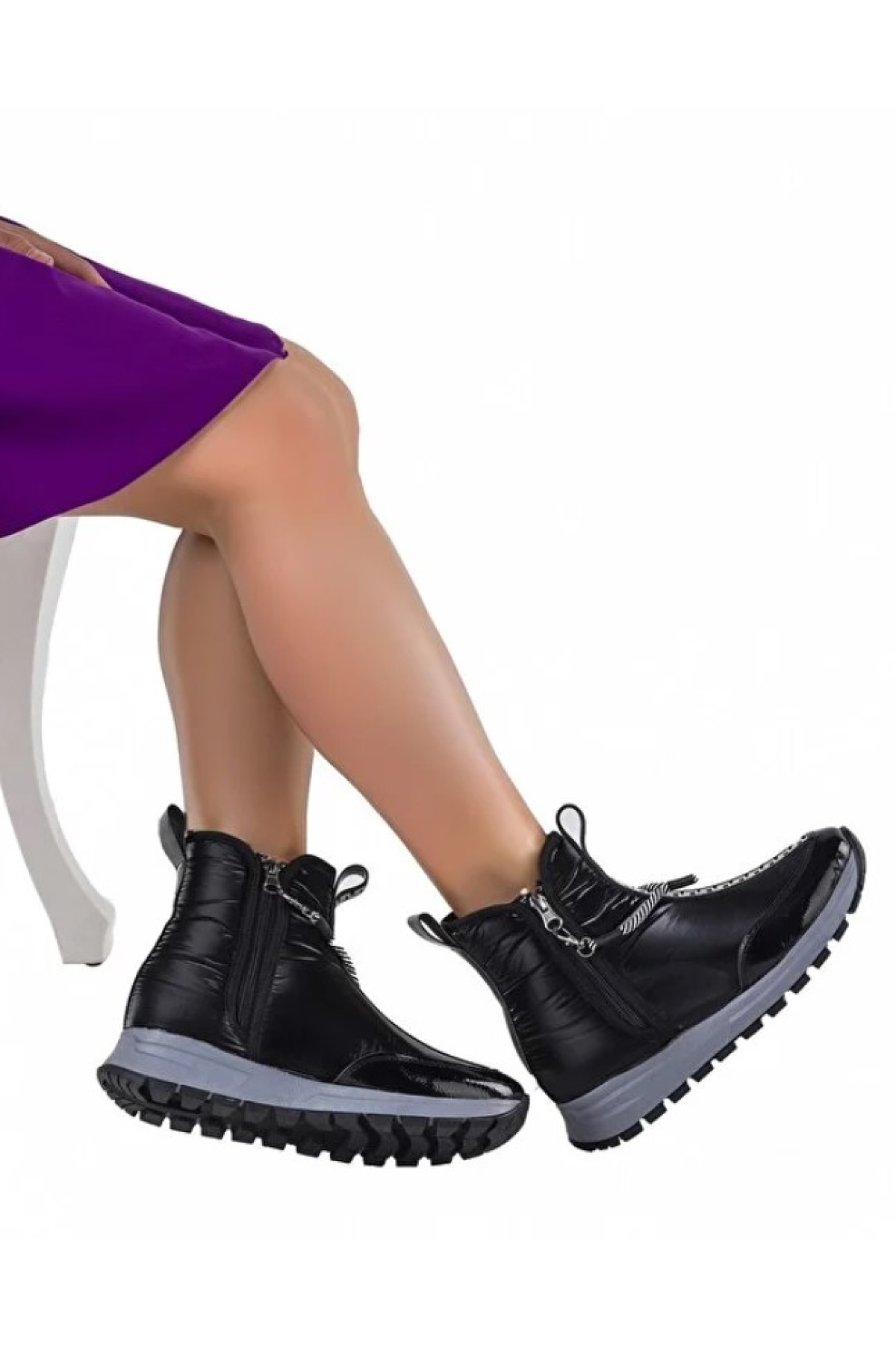 Dalgıç Kumaş Özel Tasarım Fermuarlı Kadın Bot Kar Botu - Görsel 4