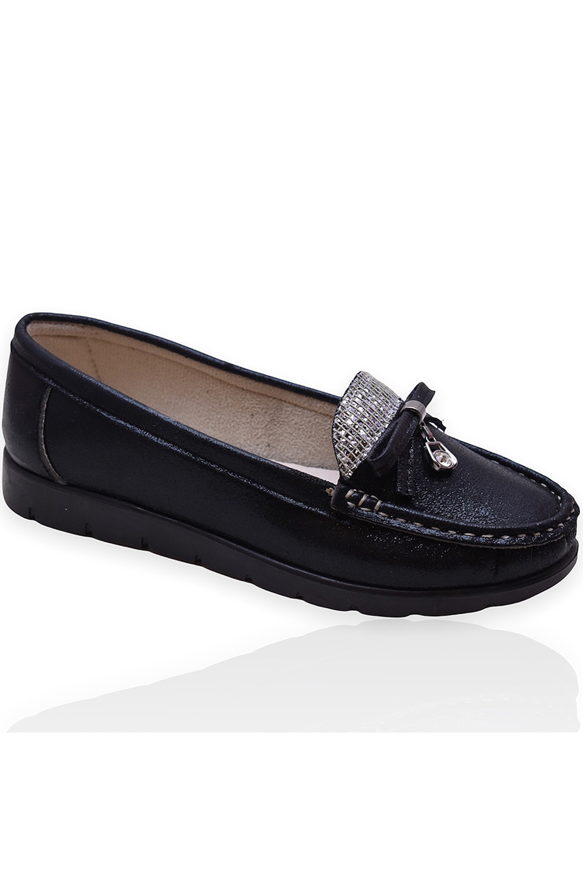 97 Rahat Taban Taşlı Tokalı Kadın Günlük Babet Ayakkabı - Görsel 3