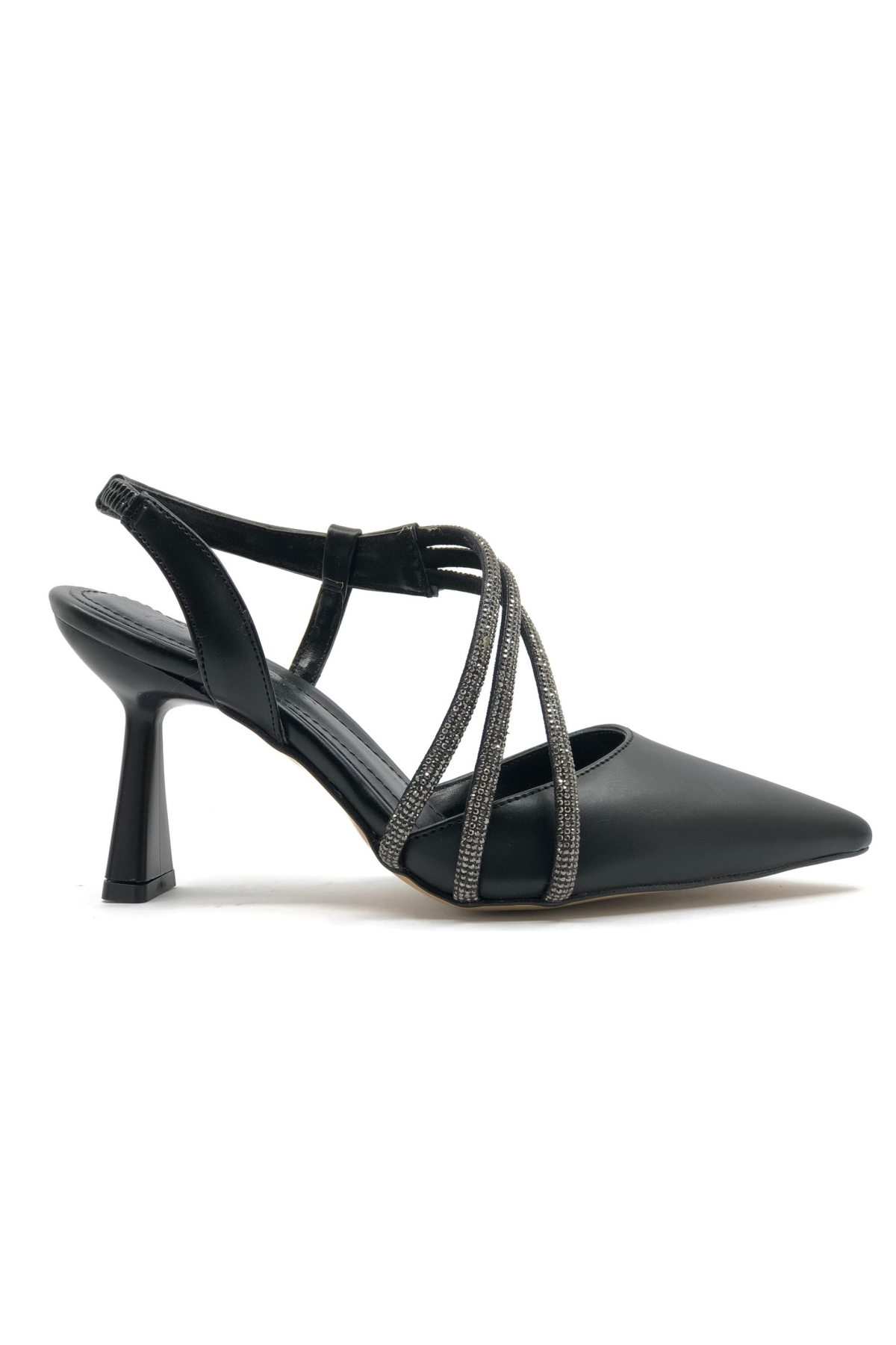 Üç Şerit Taş Detaylı Kadın Topuklu Ayakkabı Stiletto - Görsel 4