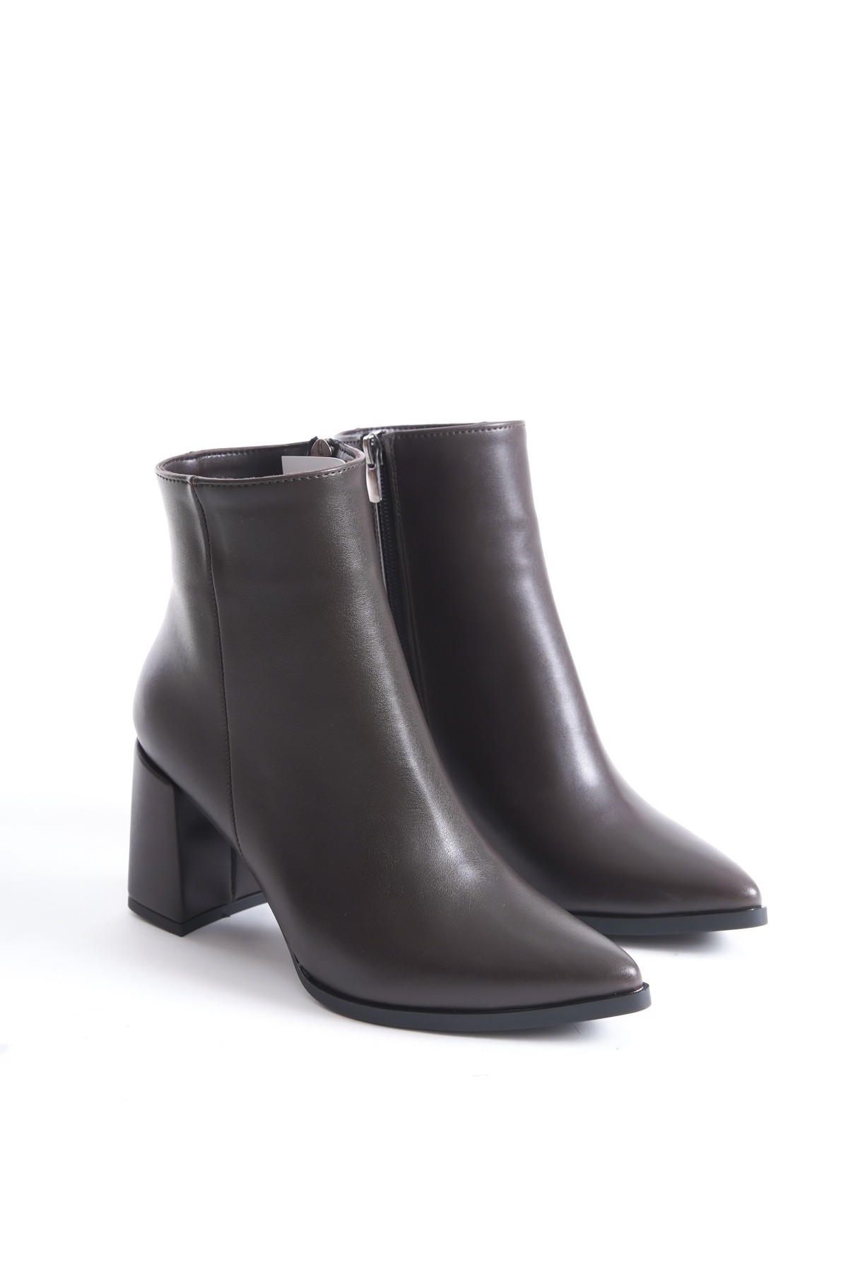 Kairobi Acı Kahve Rengi Kalın Topuk Sivri Burun Kadın Bot - Görsel 3