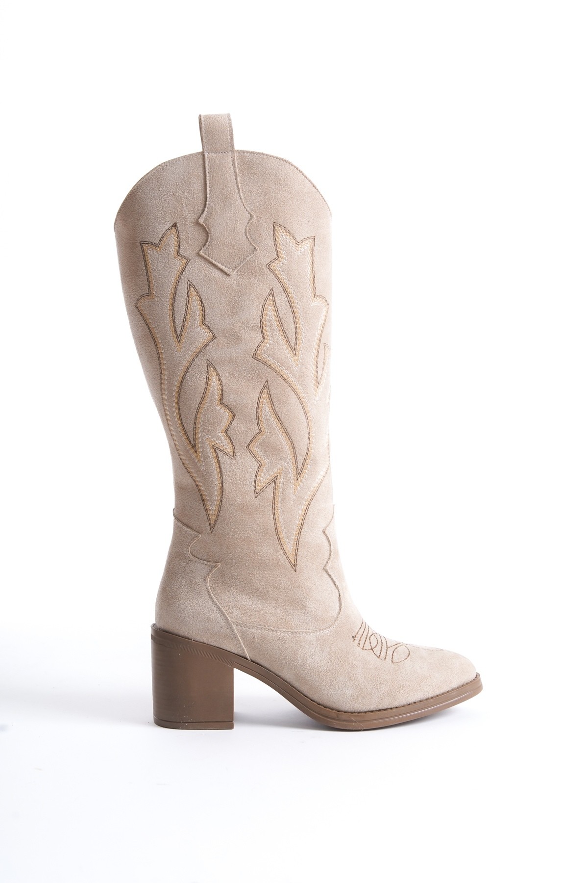 Cazal Ten Süet Topuklu Çizme Nakışlı Western Çizme - Görsel 5