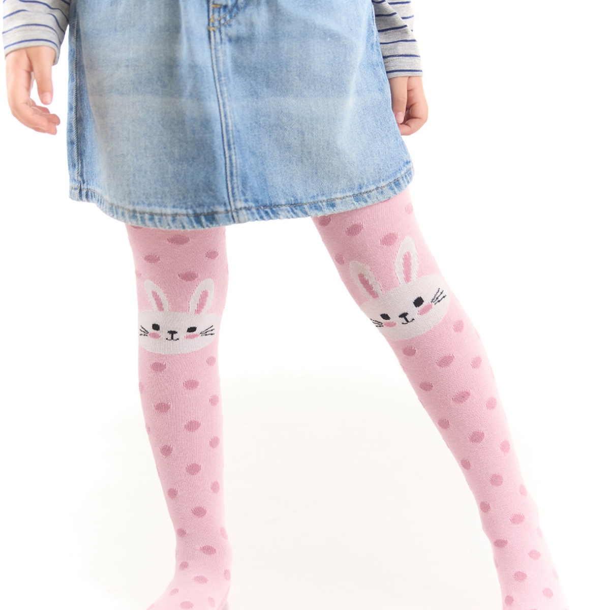DenokidsTavşan Kız Puantiyeli Kalın Pembe Külotlu Çorap