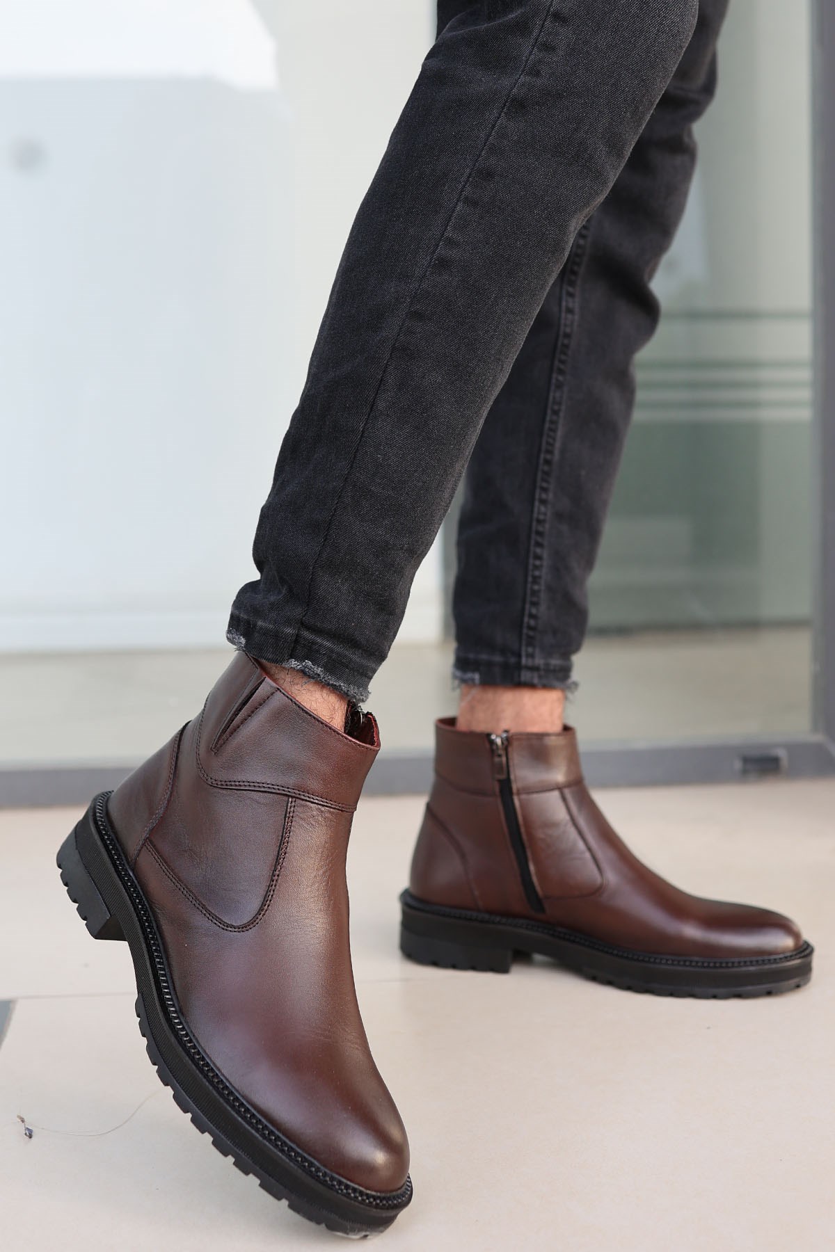 Tomiross Igor Kahverengi Cilt Garantili Erkek Hakiki Deri Soğuk Geçirmez Kaymaz Kauçuk Taban Bot IGOR-8952 - Görsel 2