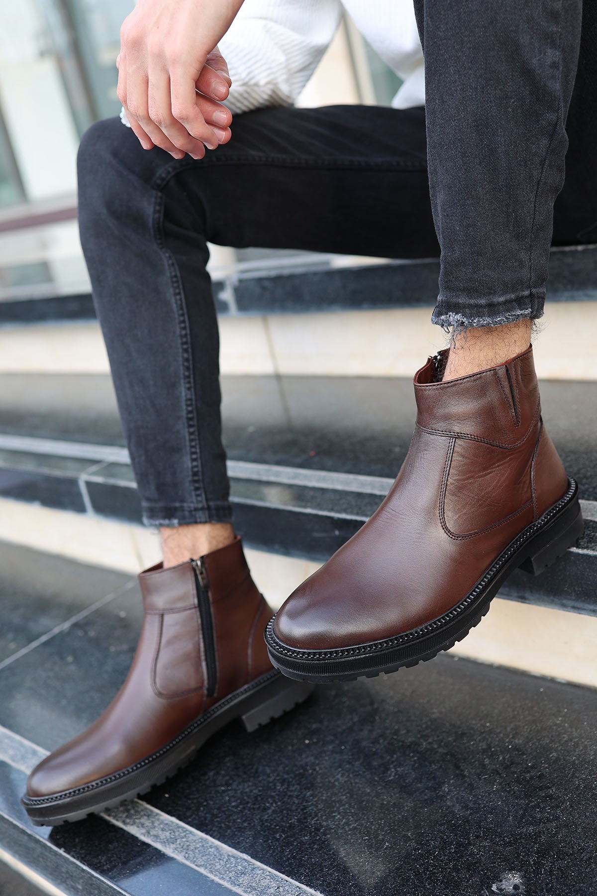 Tomiross Igor Kahverengi Cilt Garantili Erkek Hakiki Deri Soğuk Geçirmez Kaymaz Kauçuk Taban Bot IGOR-8952 - Görsel 4