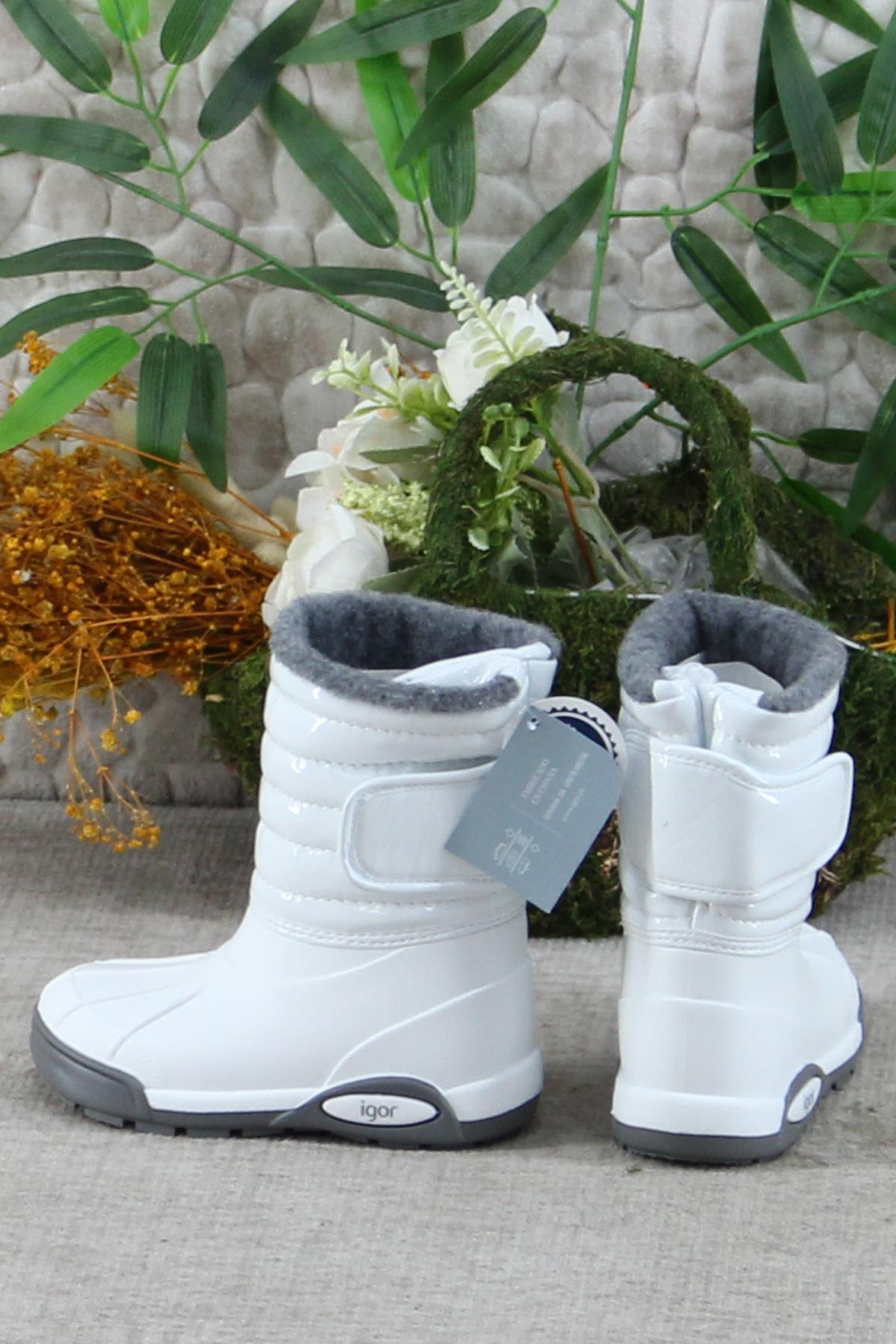 W10168 001 Topo Skı Charol Beyaz İçi Kürklü Çocuk Yağmur Çizmesi - Görsel 5