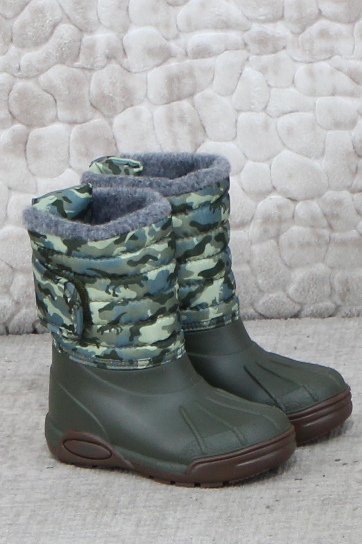 W10210 042 Topo Skı Camo Haki İçi Kürklü Çocuk Yağmur Çizmesi - Görsel 2