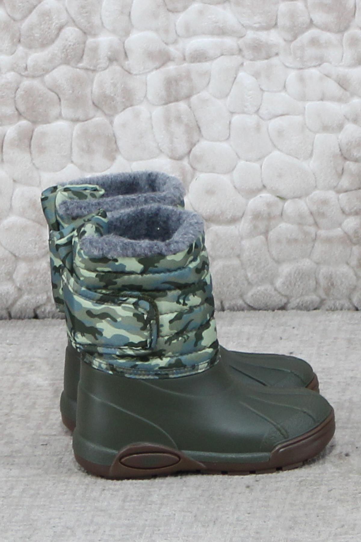 W10210 042 Topo Skı Camo Haki İçi Kürklü Çocuk Yağmur Çizmesi - Görsel 3