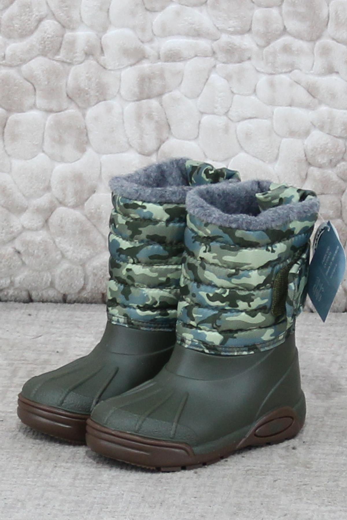 W10210 042 Topo Skı Camo Haki İçi Kürklü Çocuk Yağmur Çizmesi - Görsel 4