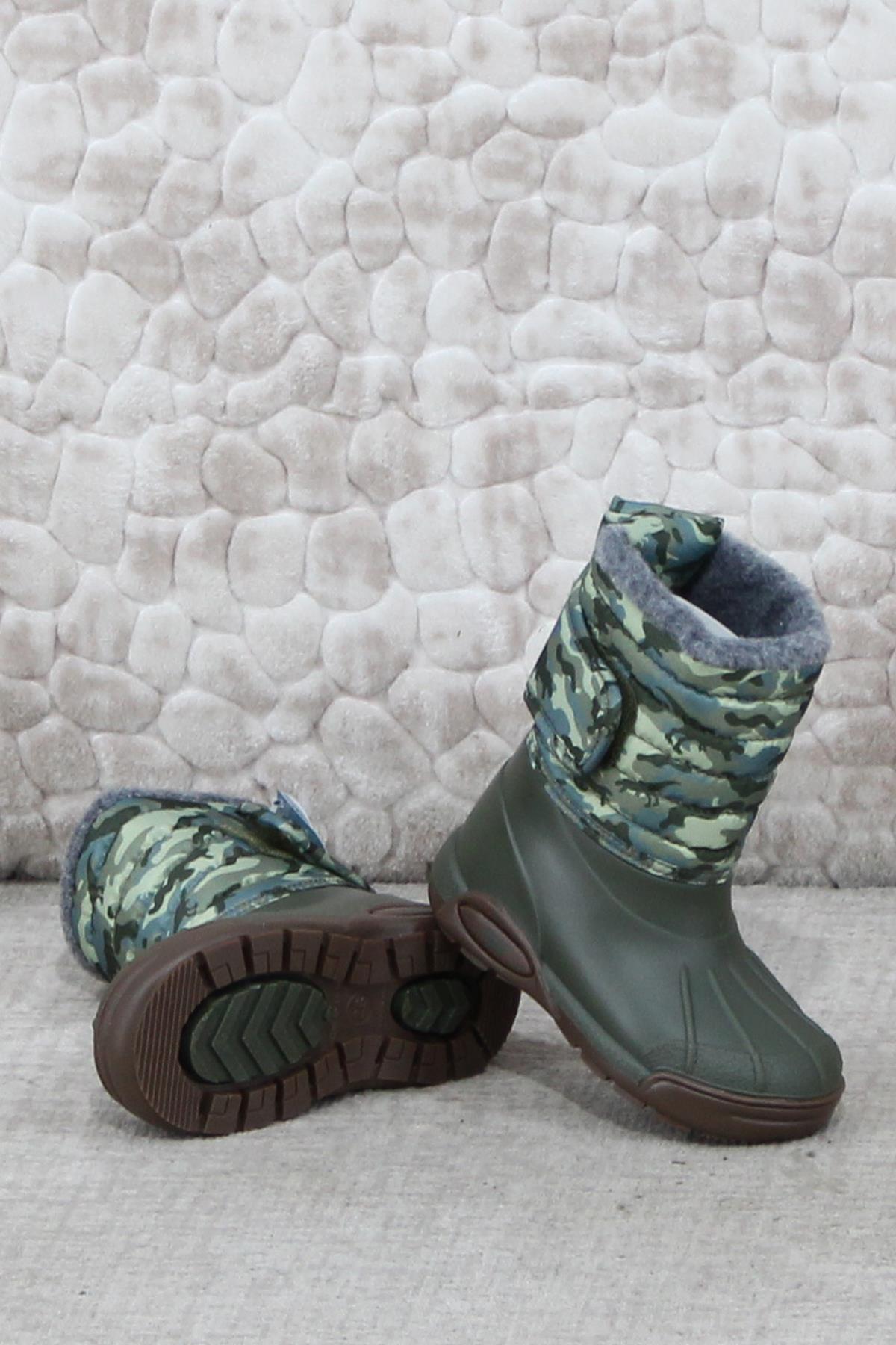W10210 042 Topo Skı Camo Haki İçi Kürklü Çocuk Yağmur Çizmesi - Görsel 6