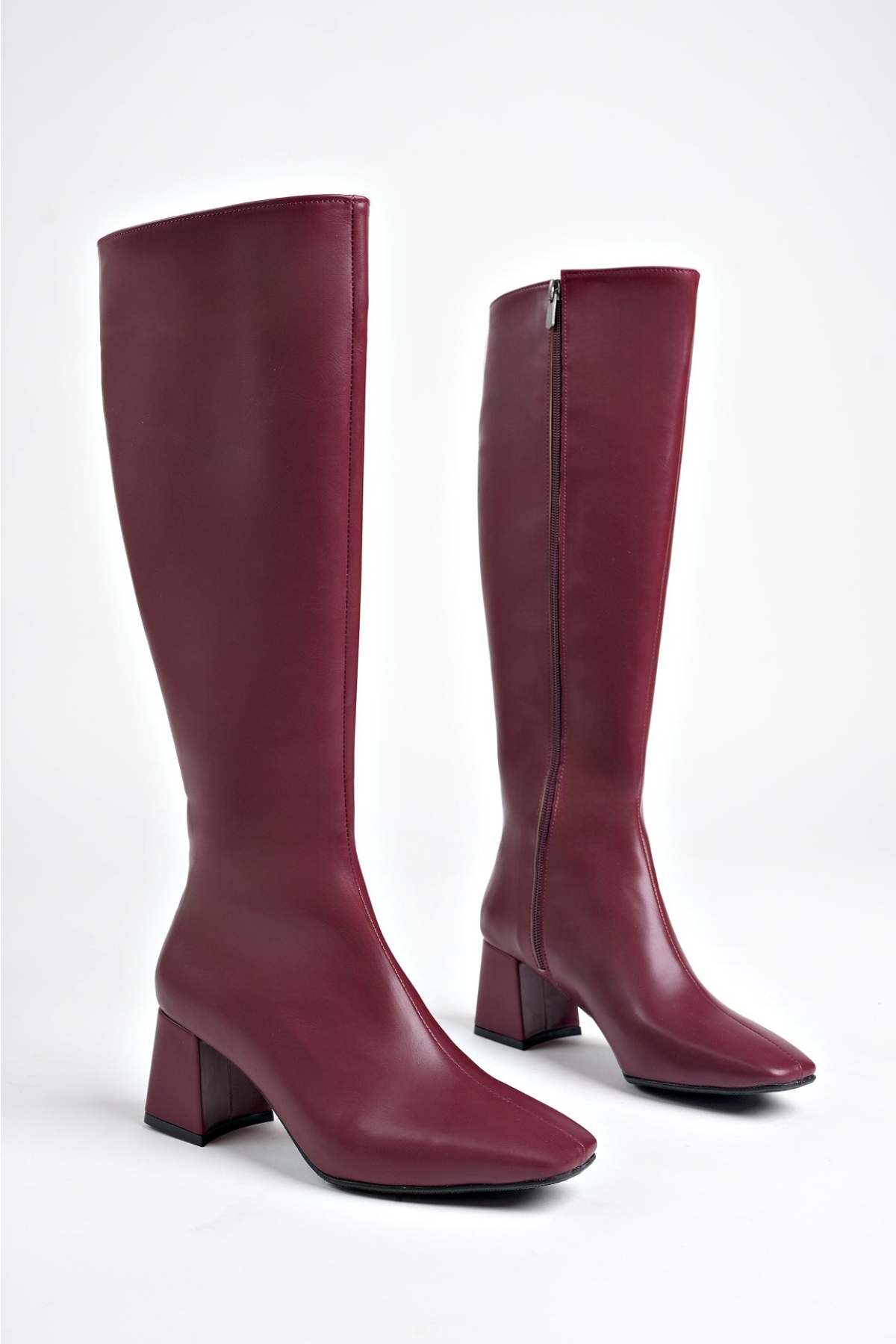 KAROLİNE Garantili Küt Burun Yandan Fermuarlı Topuklu Kadın Çizme - Görsel 3
