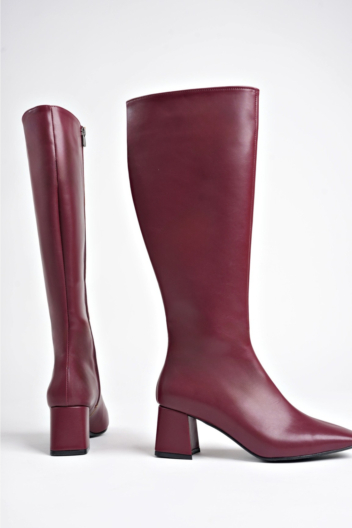 KAROLİNE Garantili Küt Burun Yandan Fermuarlı Topuklu Kadın Çizme - Görsel 9