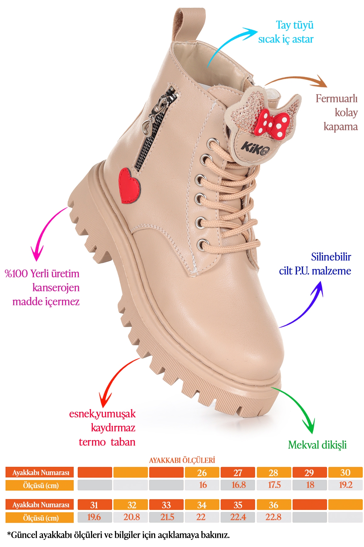 Bella Günlük Fermuarlı Kız Çocuk Bot Ayakkabı Ten - Görsel 3