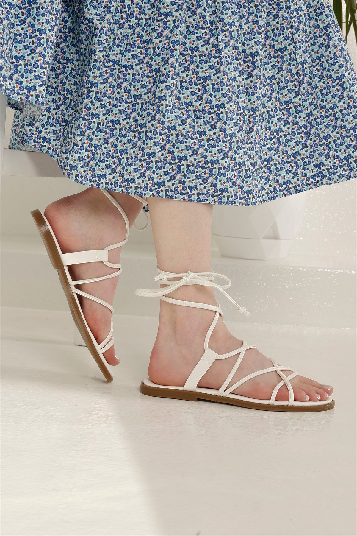 Kadın İp Bağlamalı Sandalet BEYAZ CİLT - Görsel 4