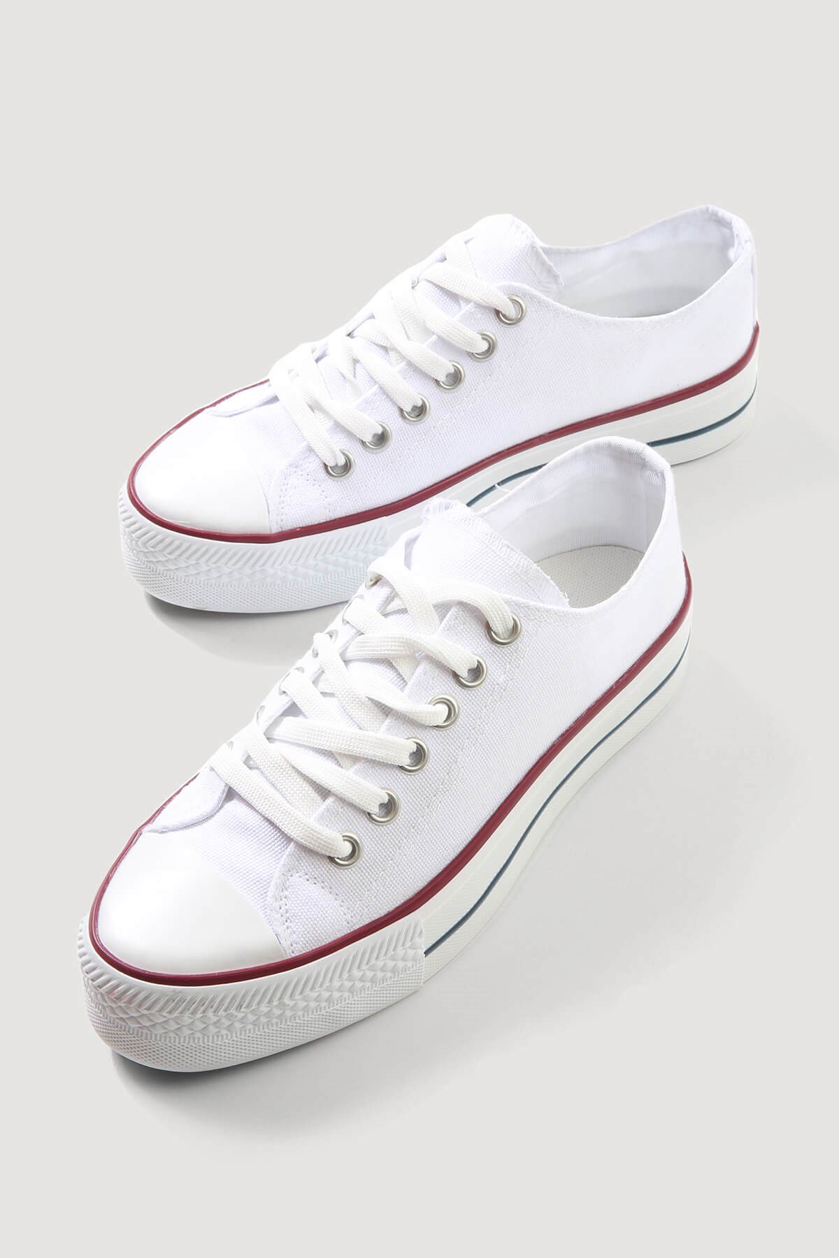 Kadın Kalın Tabanlı Keten Spor Ayakkabı BEYAZ - Görsel 4