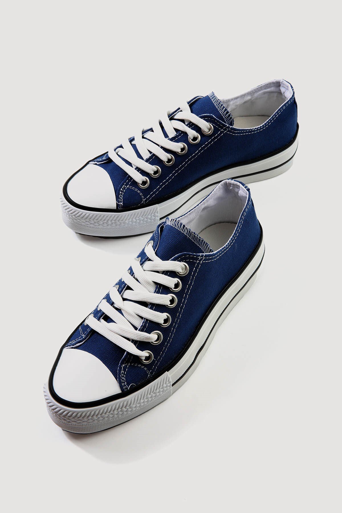 Kadın Kalın Tabanlı Keten Spor Ayakkabı KOT MAVİ - Görsel 4