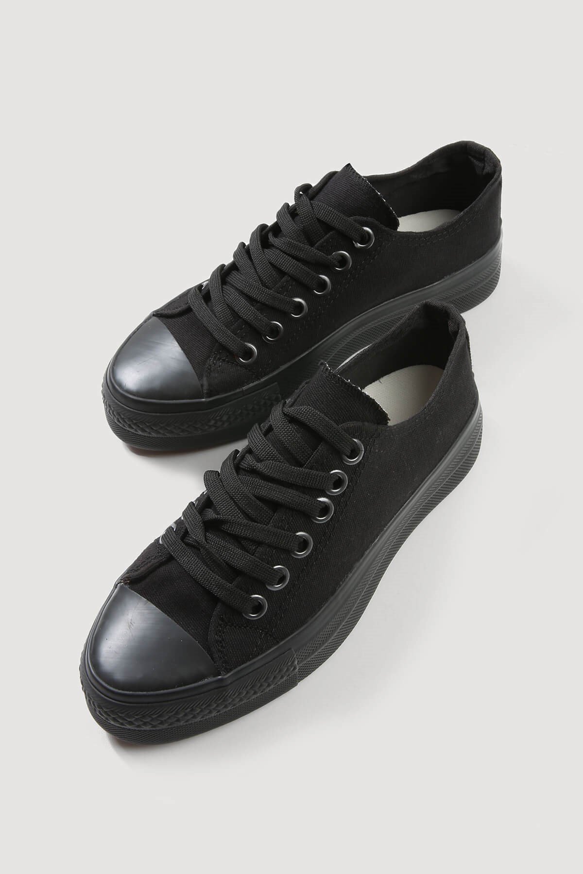 Kadın Kalın Tabanlı Keten Spor Ayakkabı SİYAH SİYAH - Görsel 4