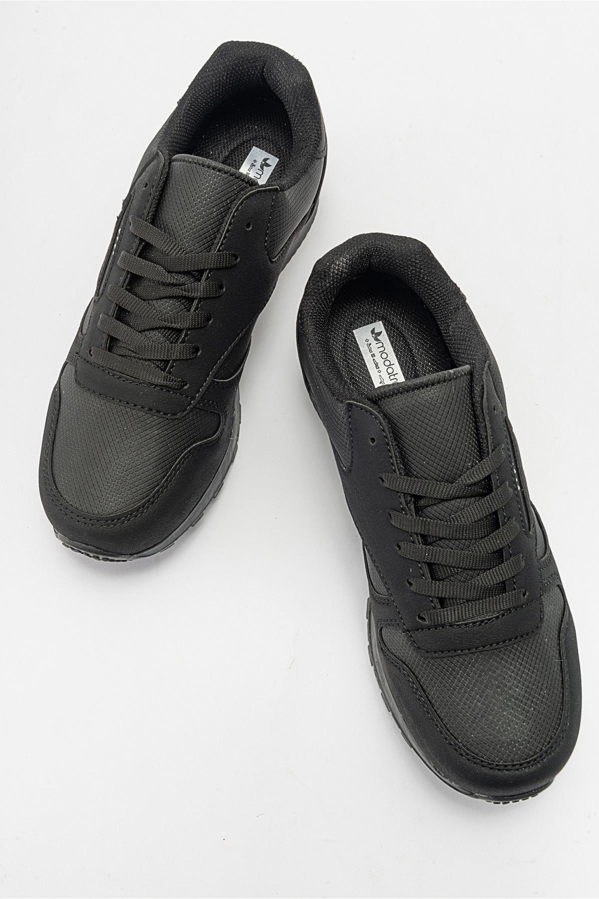 Kadın Bağcıklı Cilt Spor Ayakkabı SİYAH SİYAH - Görsel 6