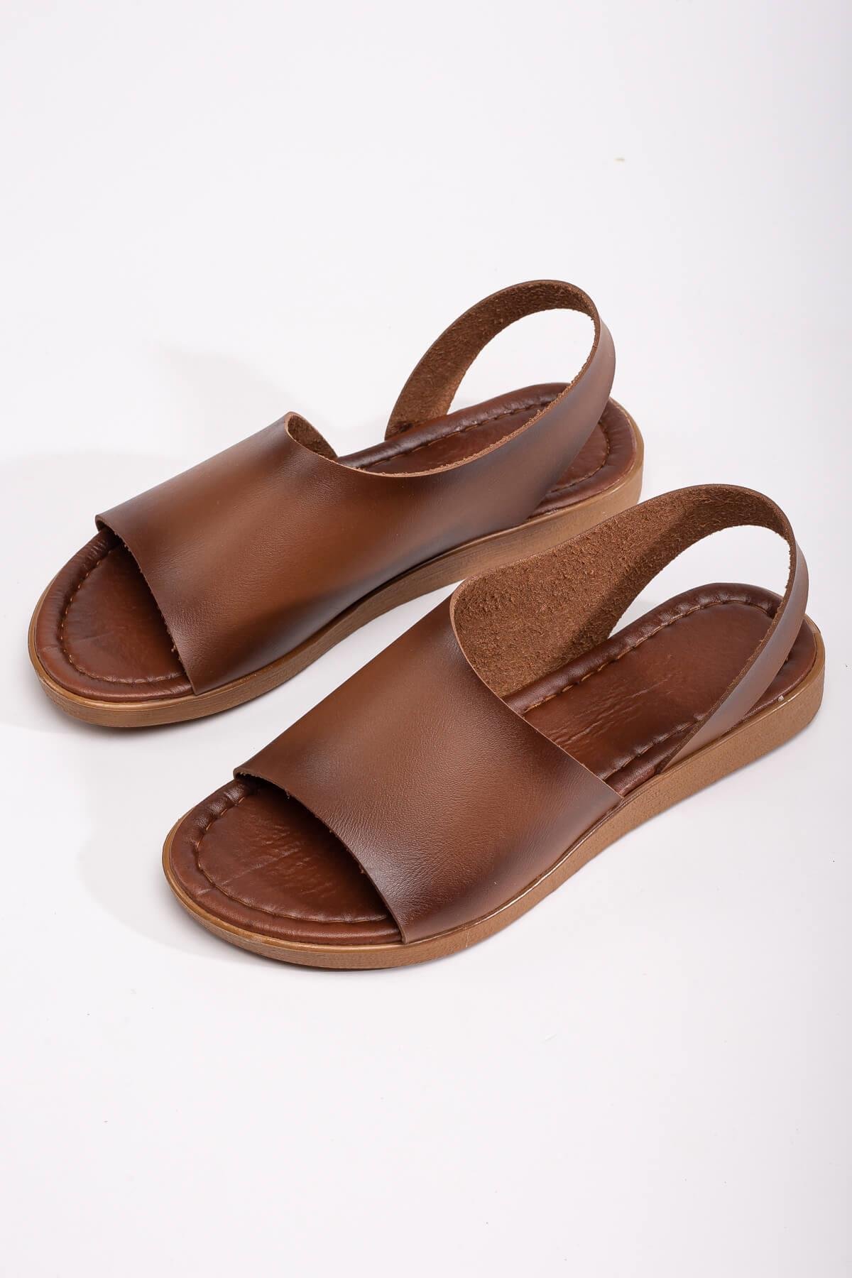 Geniş Tek Bantlı Kadın Sandalet TABA CİLT - Görsel 3