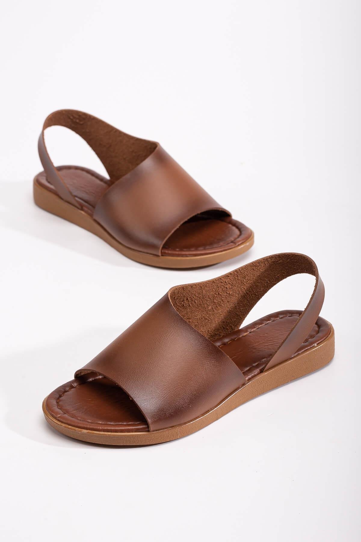 Geniş Tek Bantlı Kadın Sandalet TABA CİLT - Görsel 4