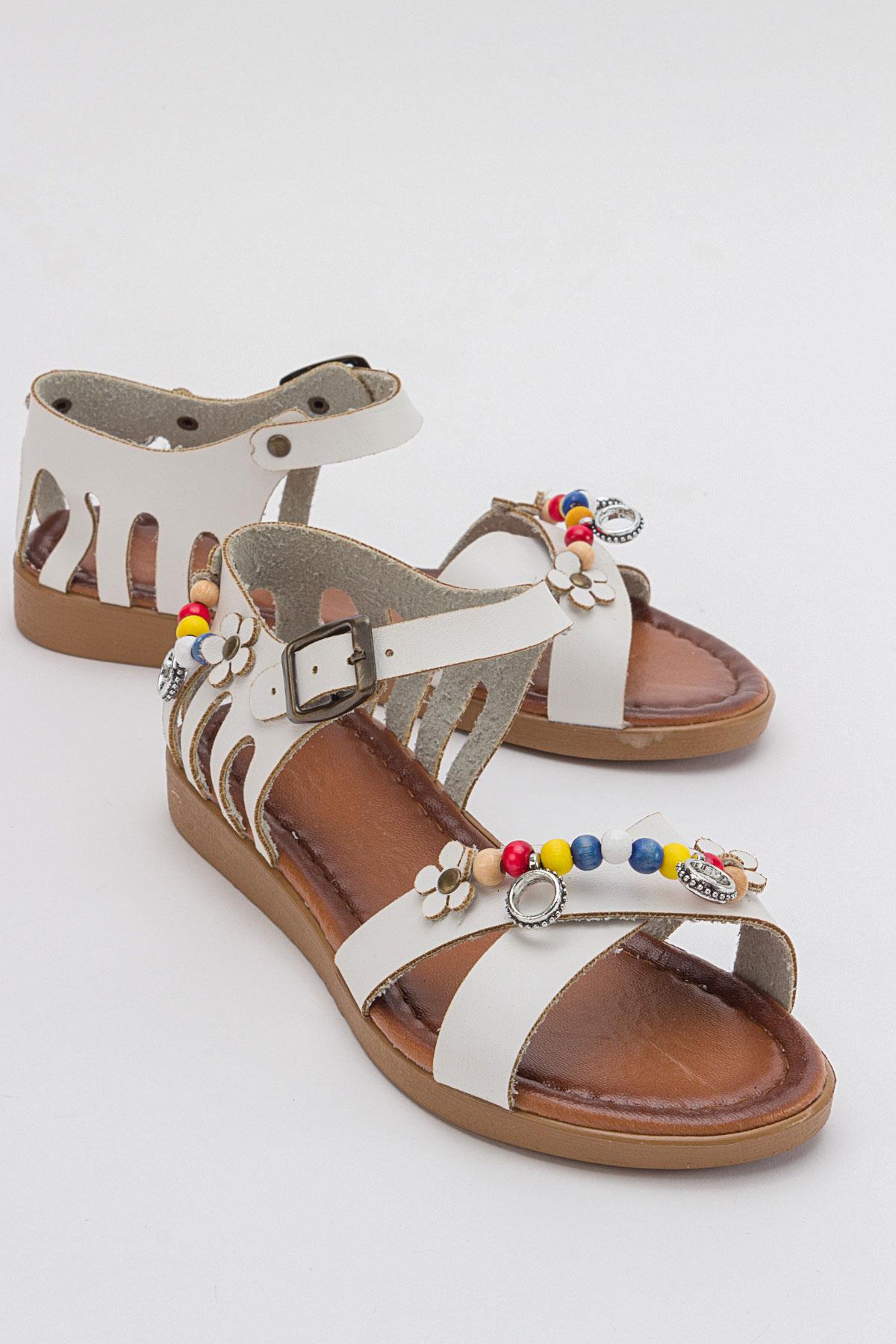 Boncuklu Kadın Sandalet BEYAZ CİLT - Görsel 2
