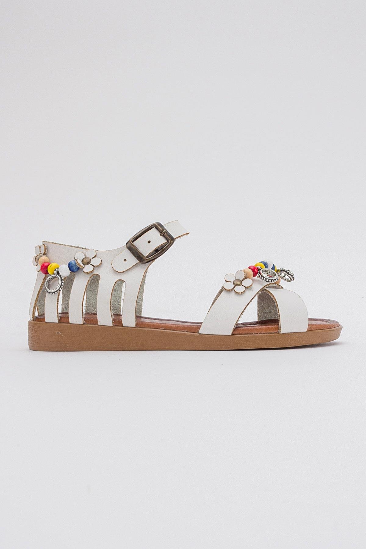 Boncuklu Kadın Sandalet BEYAZ CİLT - Görsel 3
