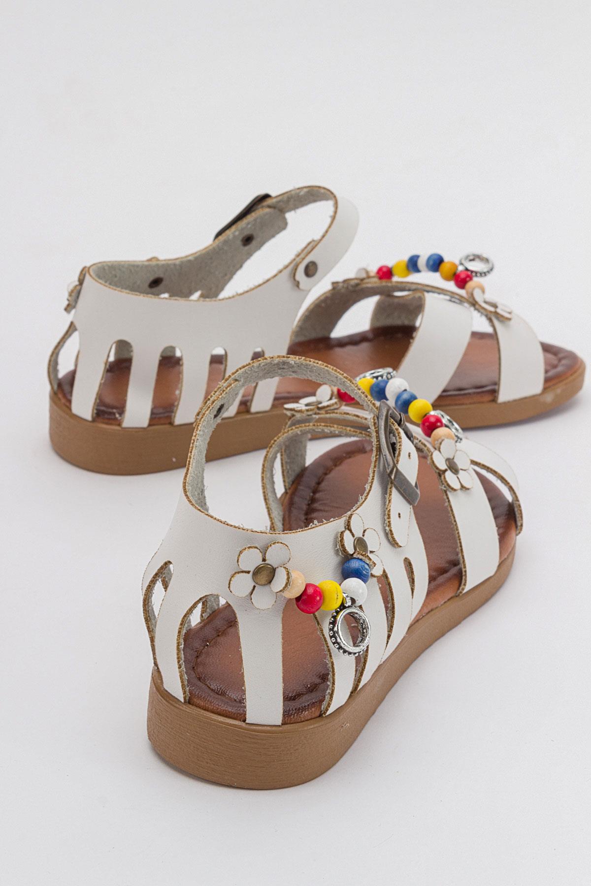 Boncuklu Kadın Sandalet BEYAZ CİLT - Görsel 5