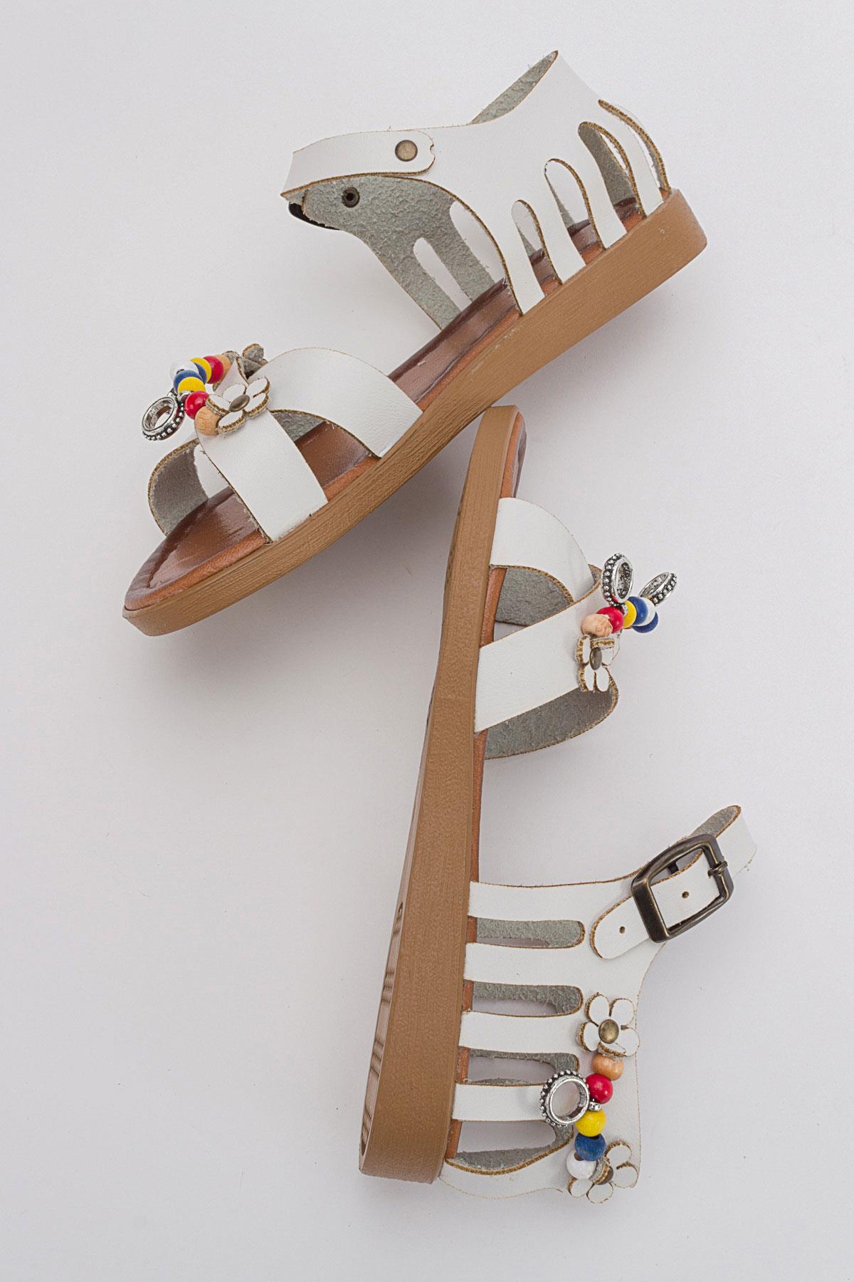 Boncuklu Kadın Sandalet BEYAZ CİLT - Görsel 6