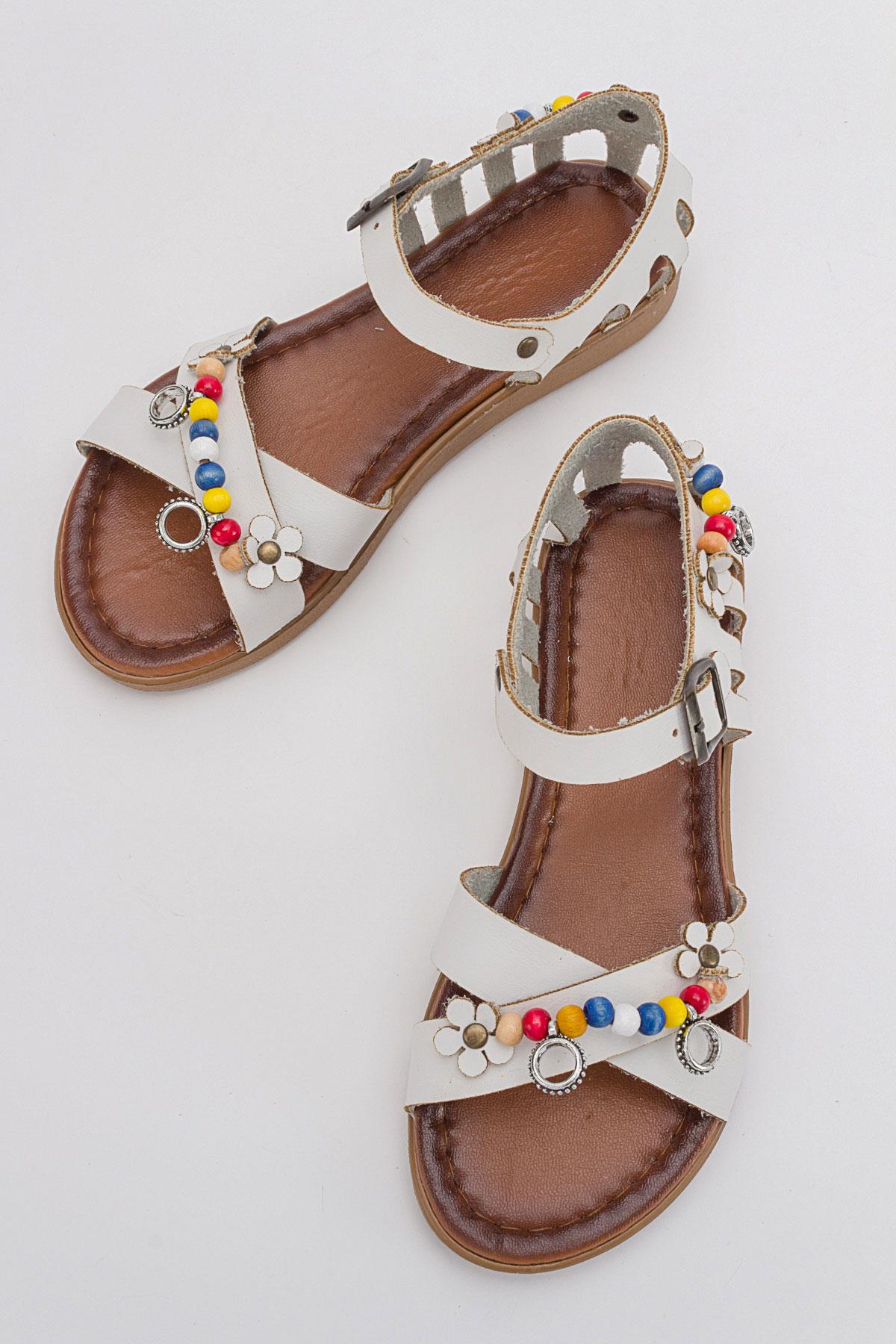 Boncuklu Kadın Sandalet BEYAZ CİLT - Görsel 7