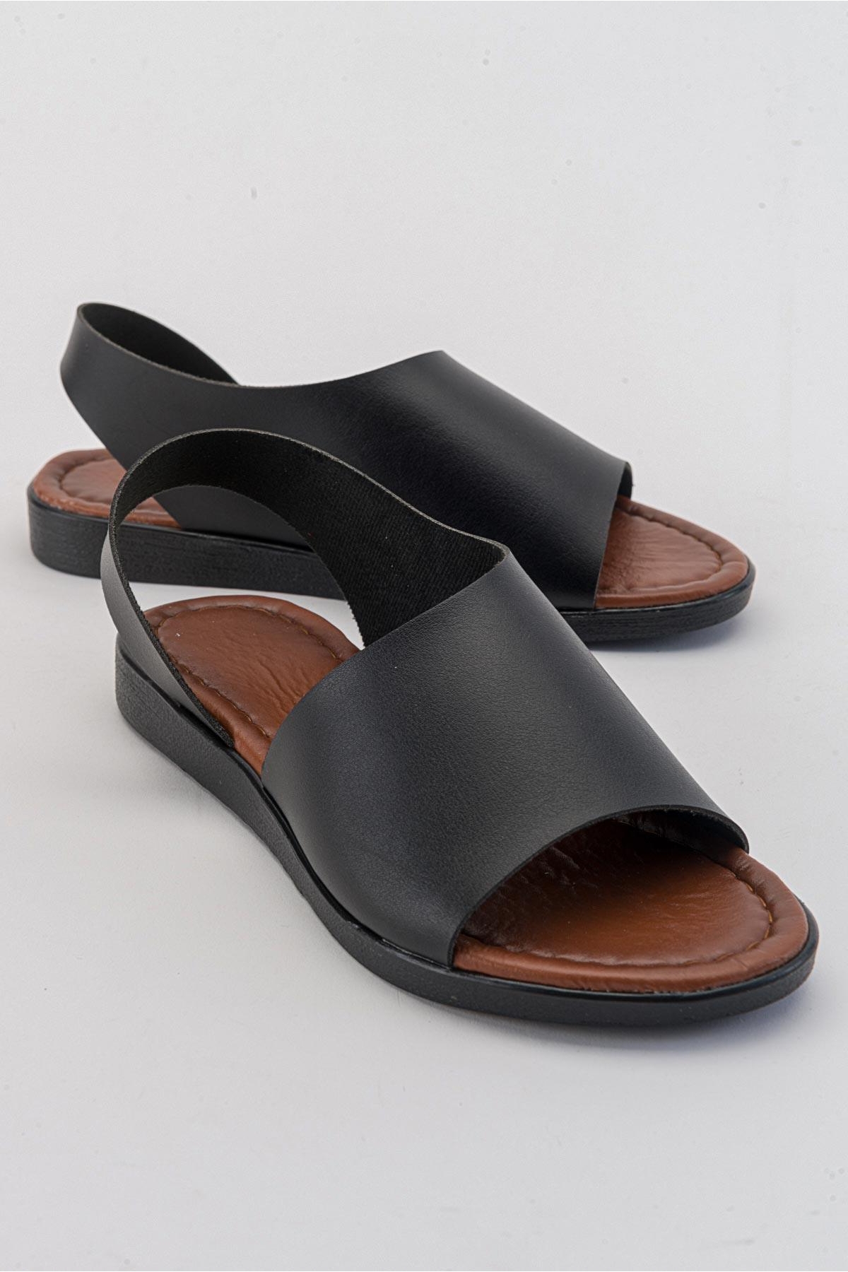 Geniş Tek Bantlı Kadın Sandalet SİYAH CİLT - Görsel 2
