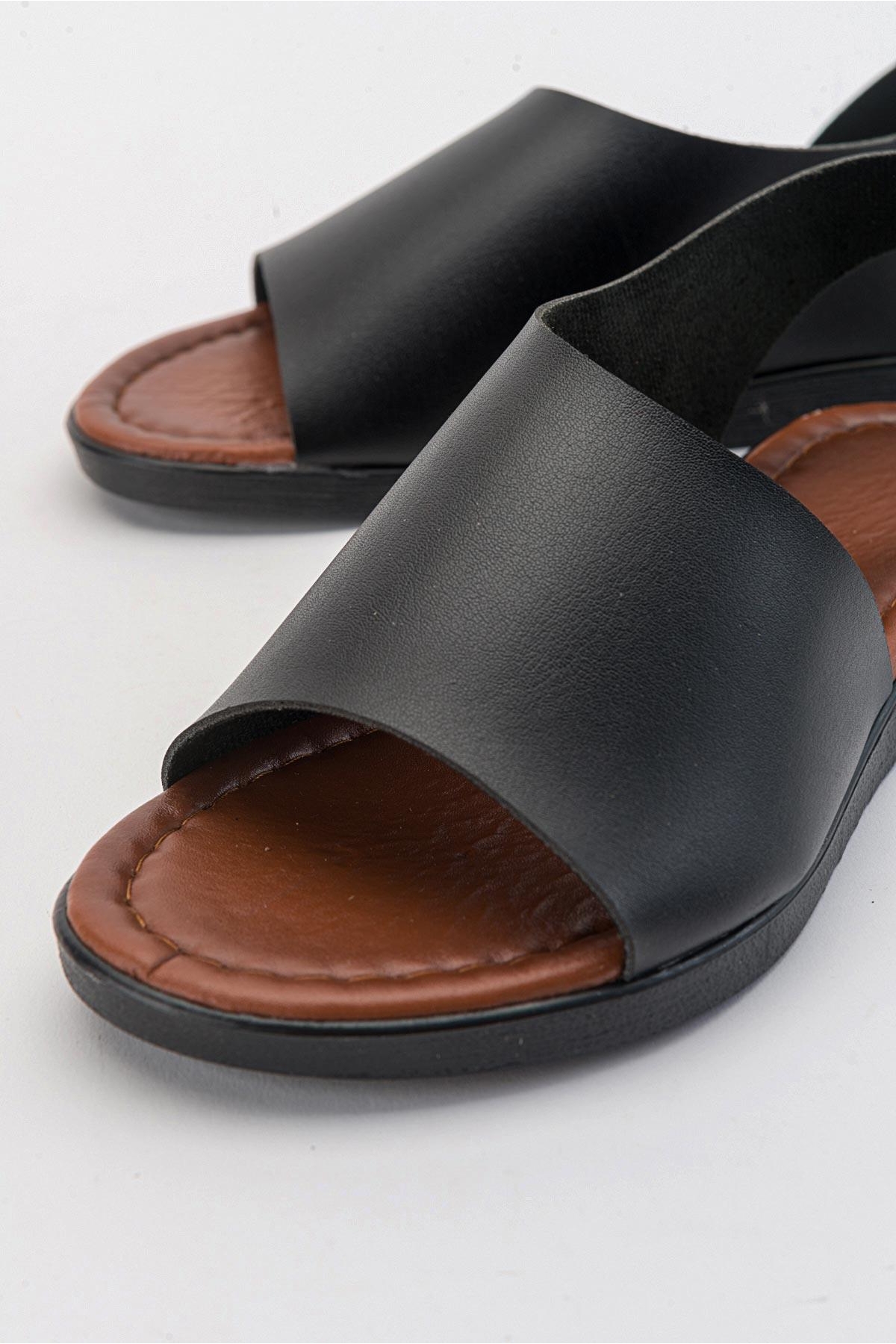 Geniş Tek Bantlı Kadın Sandalet SİYAH CİLT - Görsel 4