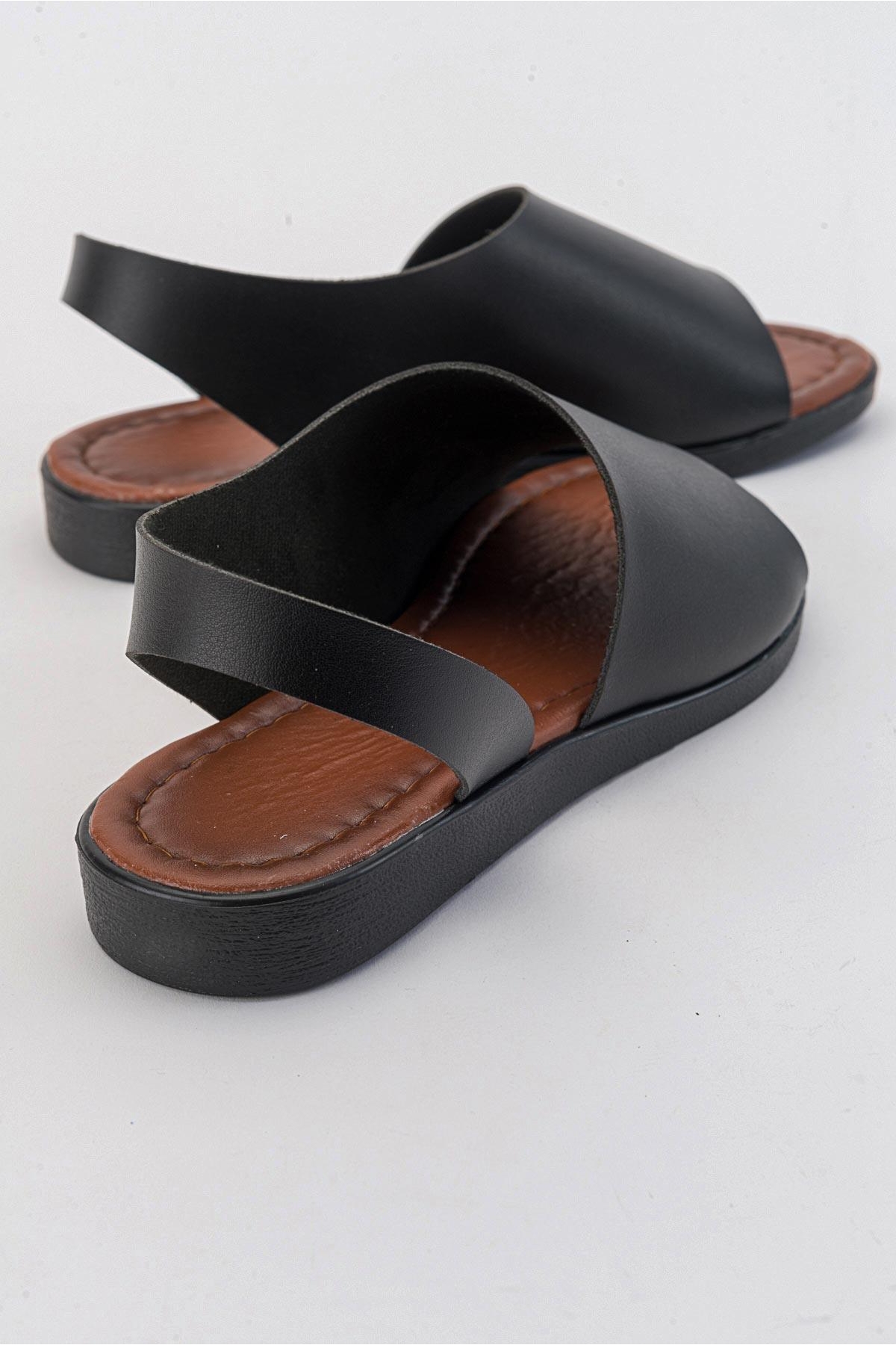 Geniş Tek Bantlı Kadın Sandalet SİYAH CİLT - Görsel 5
