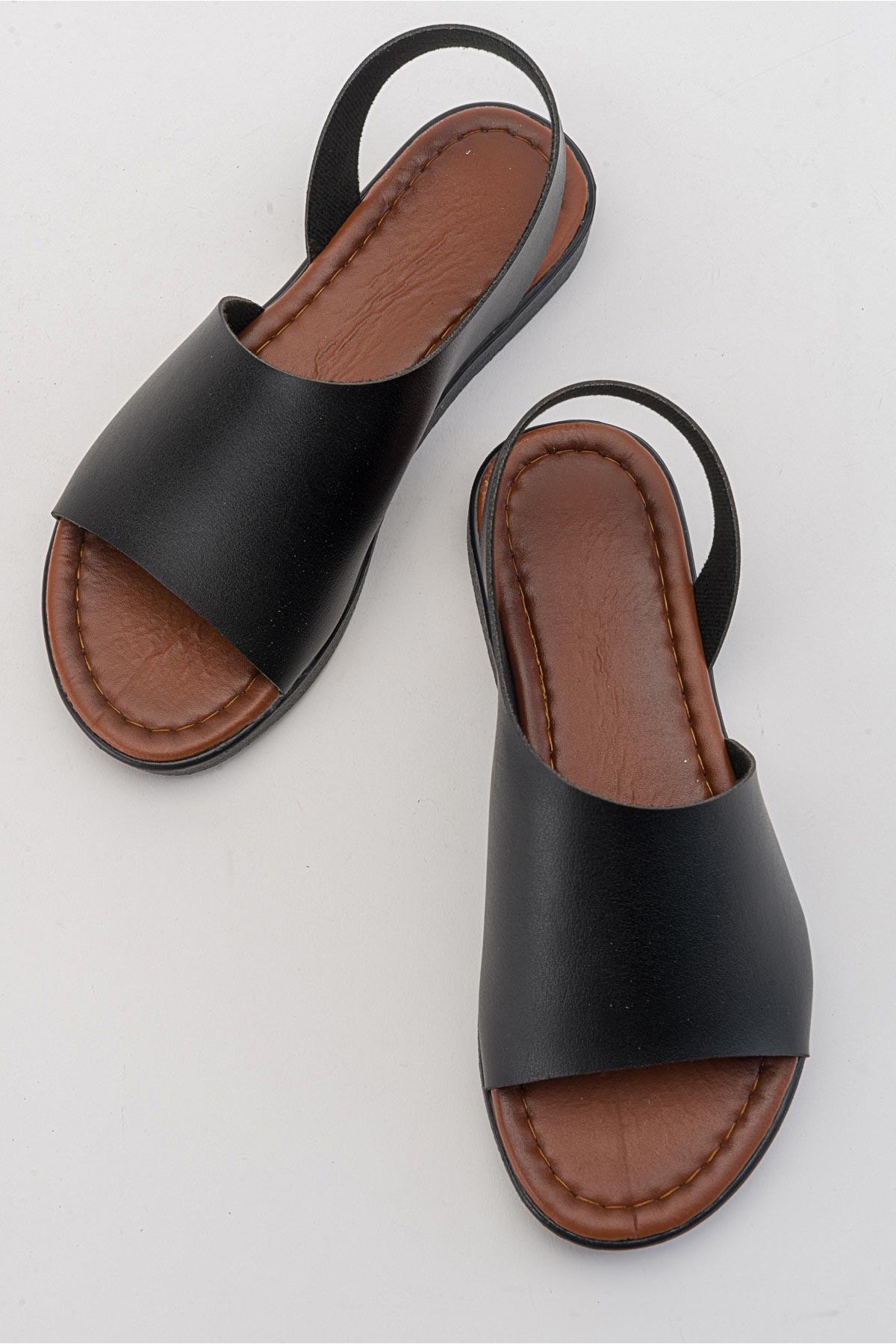 Geniş Tek Bantlı Kadın Sandalet SİYAH CİLT - Görsel 6