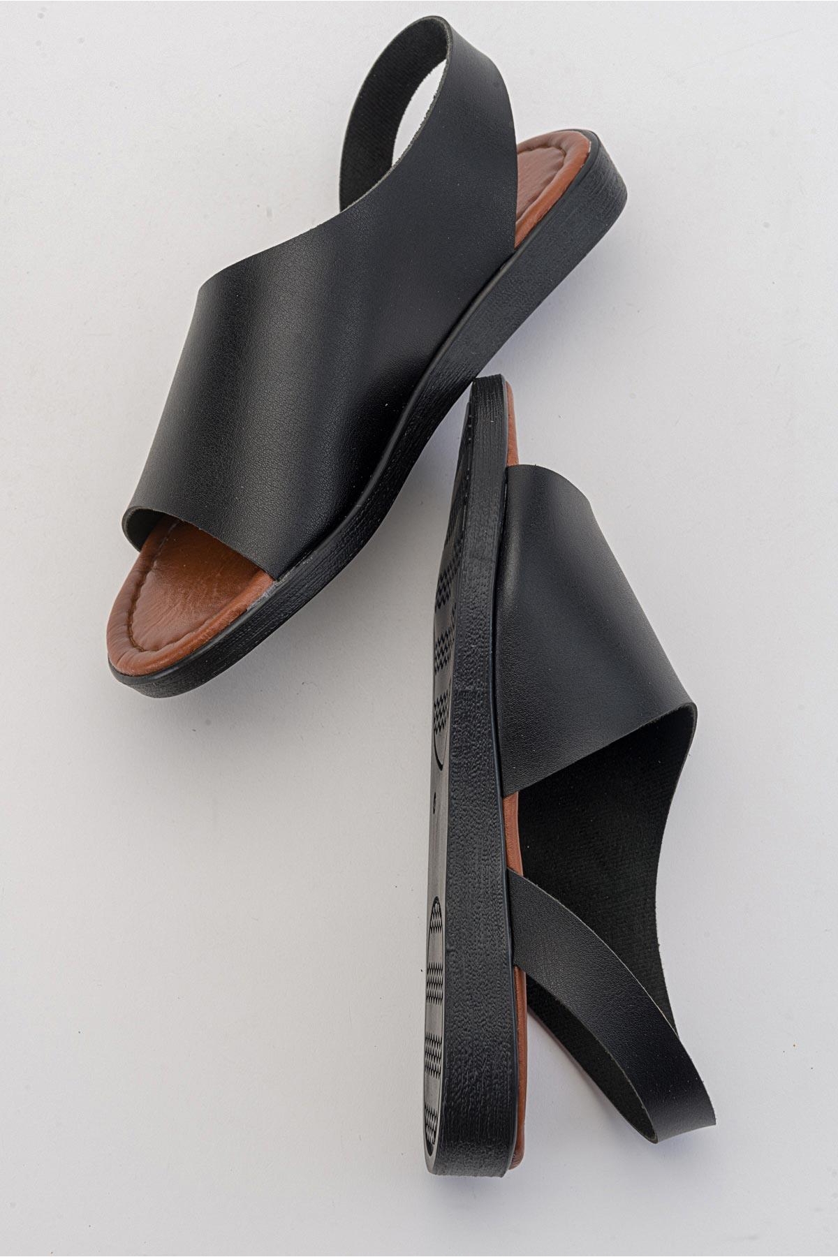 Geniş Tek Bantlı Kadın Sandalet SİYAH CİLT - Görsel 7