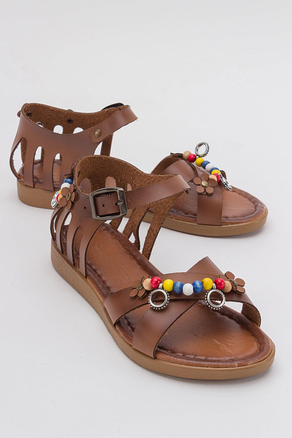 Boncuklu Kadın Sandalet TABA CİLT - Görsel 2