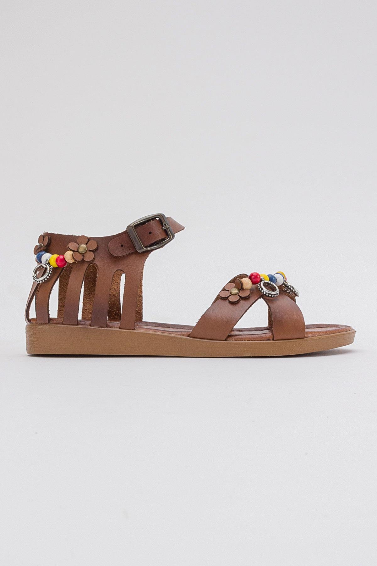 Boncuklu Kadın Sandalet TABA CİLT - Görsel 3