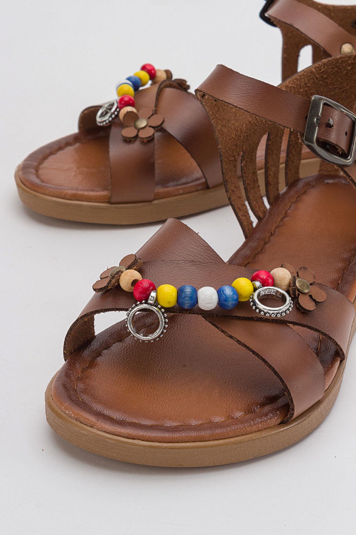 Boncuklu Kadın Sandalet TABA CİLT - Görsel 4