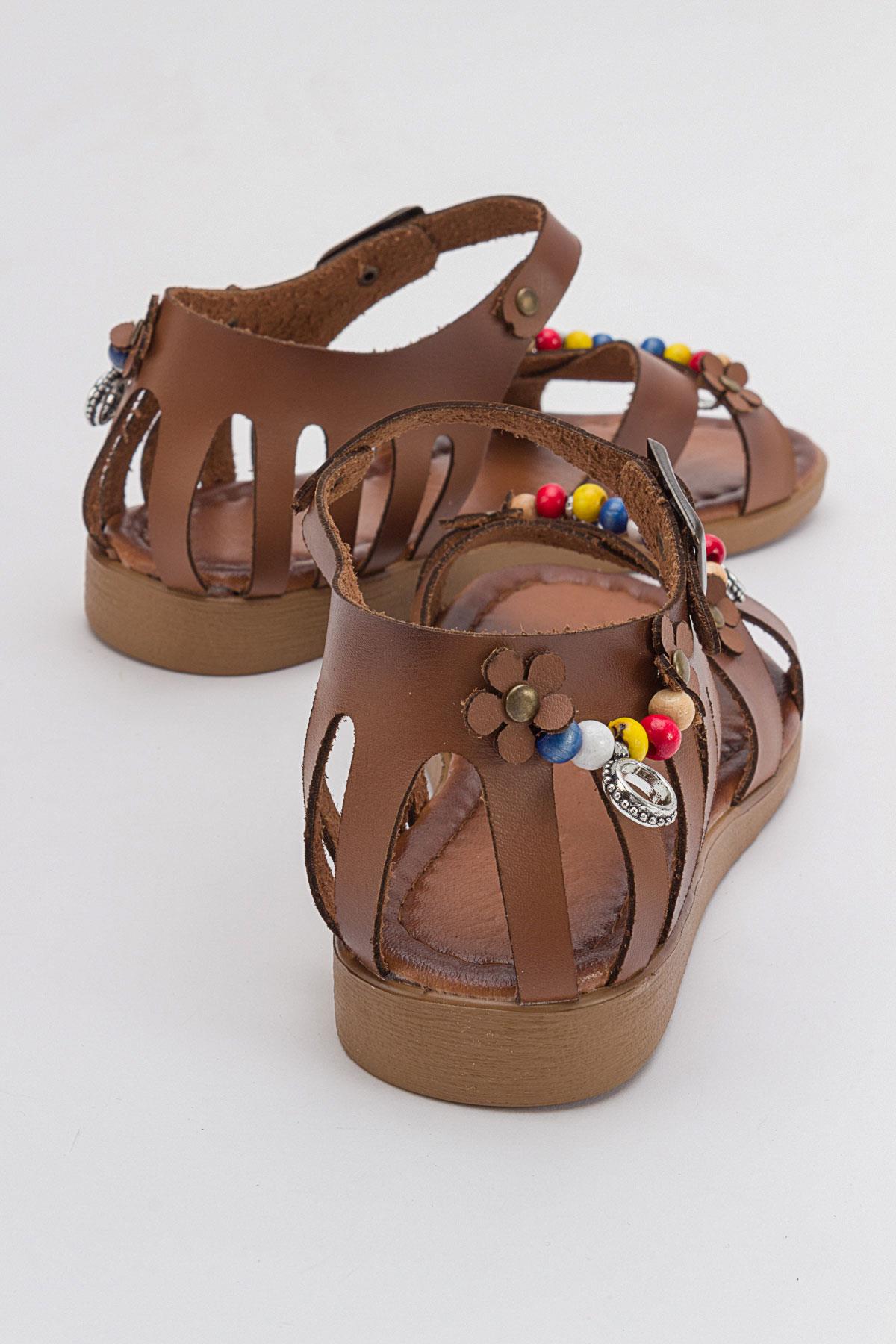 Boncuklu Kadın Sandalet TABA CİLT - Görsel 5