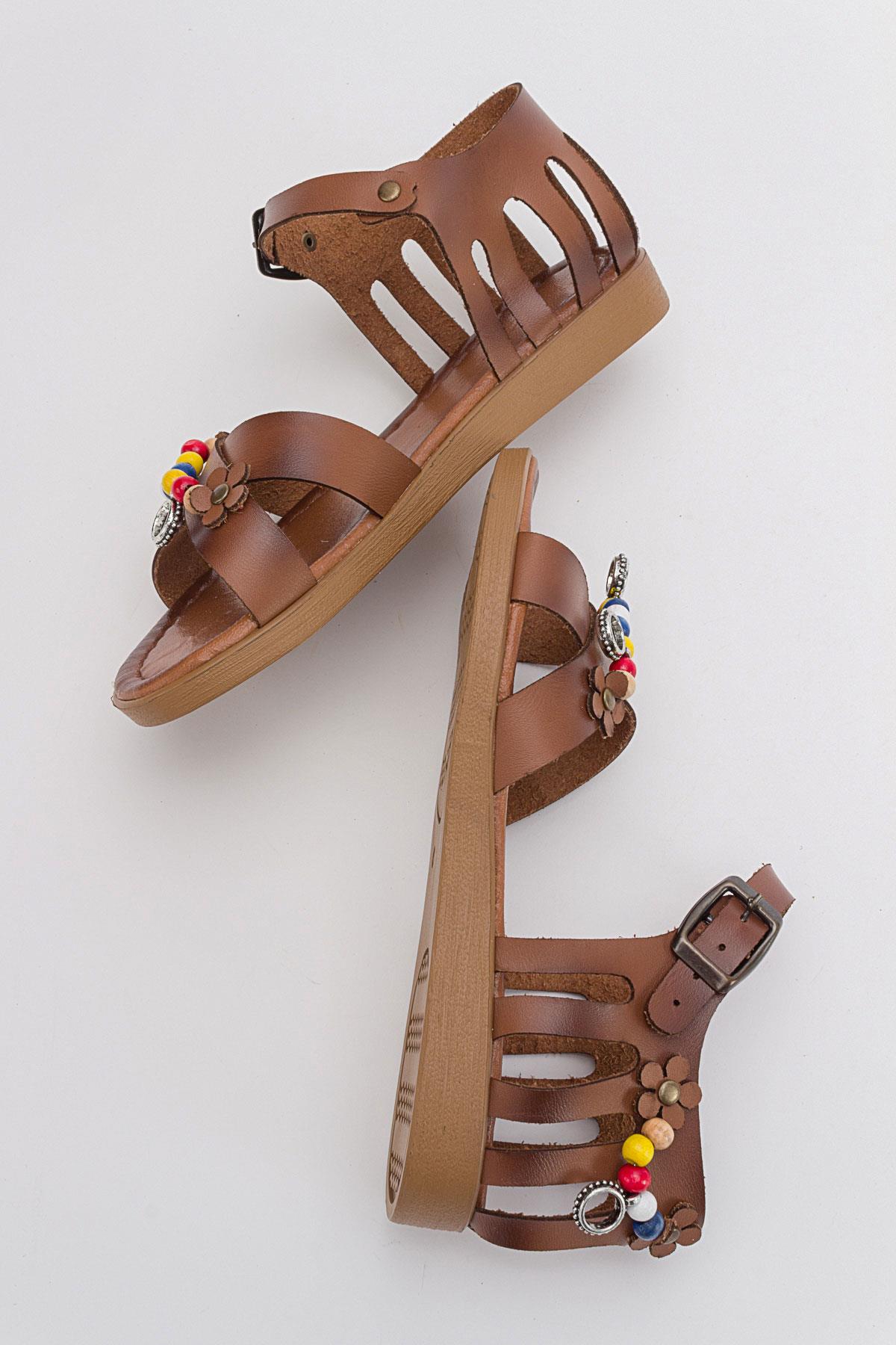 Boncuklu Kadın Sandalet TABA CİLT - Görsel 6