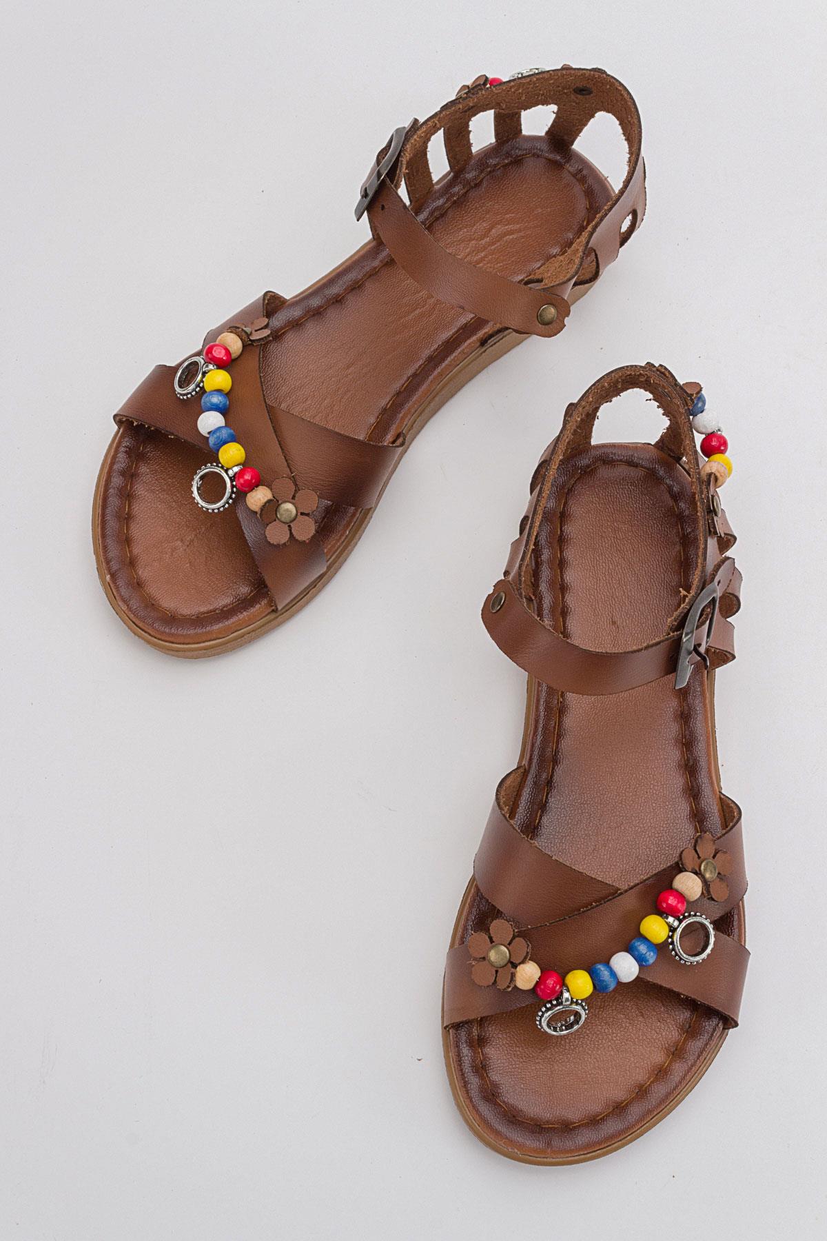 Boncuklu Kadın Sandalet TABA CİLT - Görsel 7