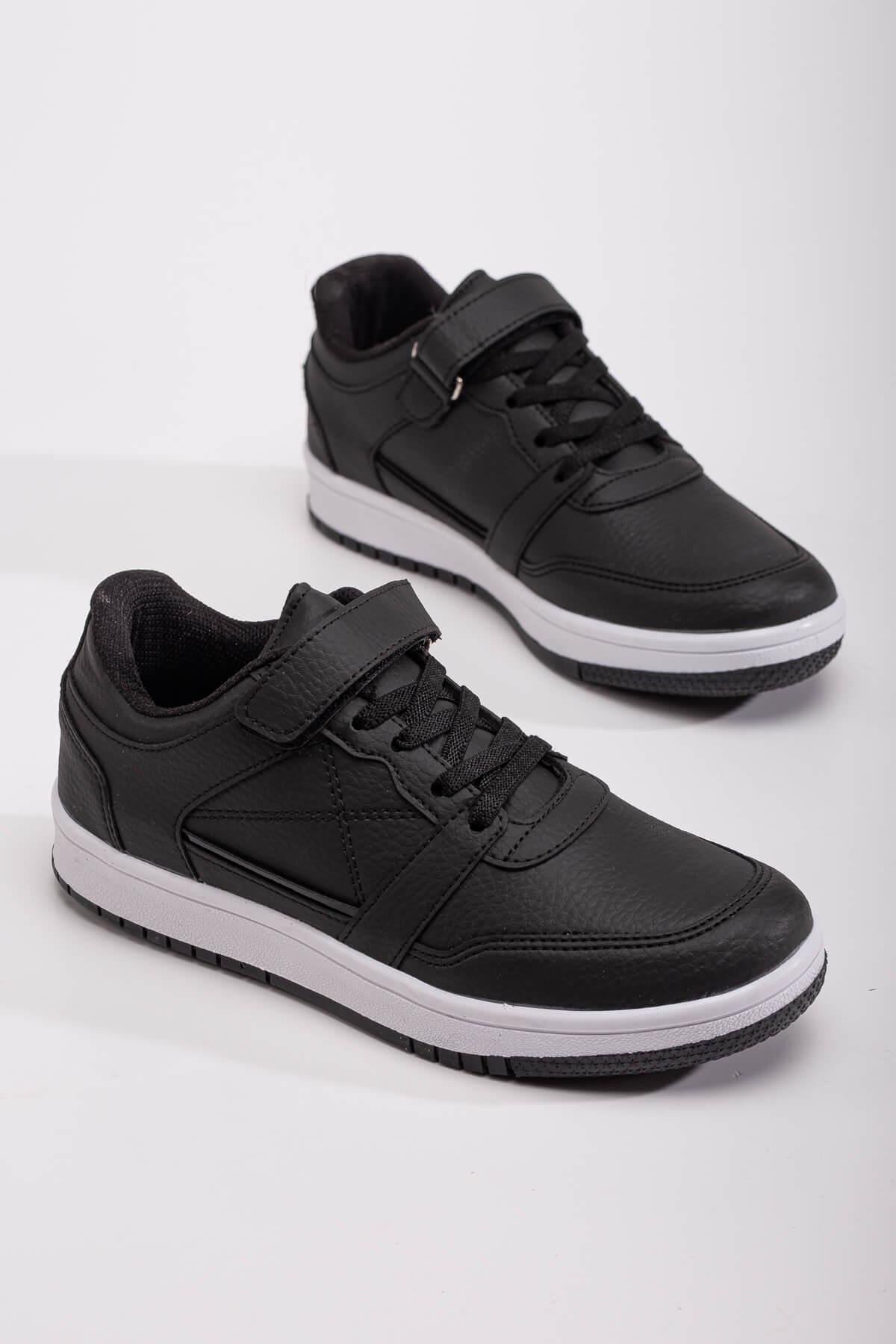 Cırtlı Bağcıklı Kadın Spor Ayakkabı SİYAH BEYAZ - Görsel 3